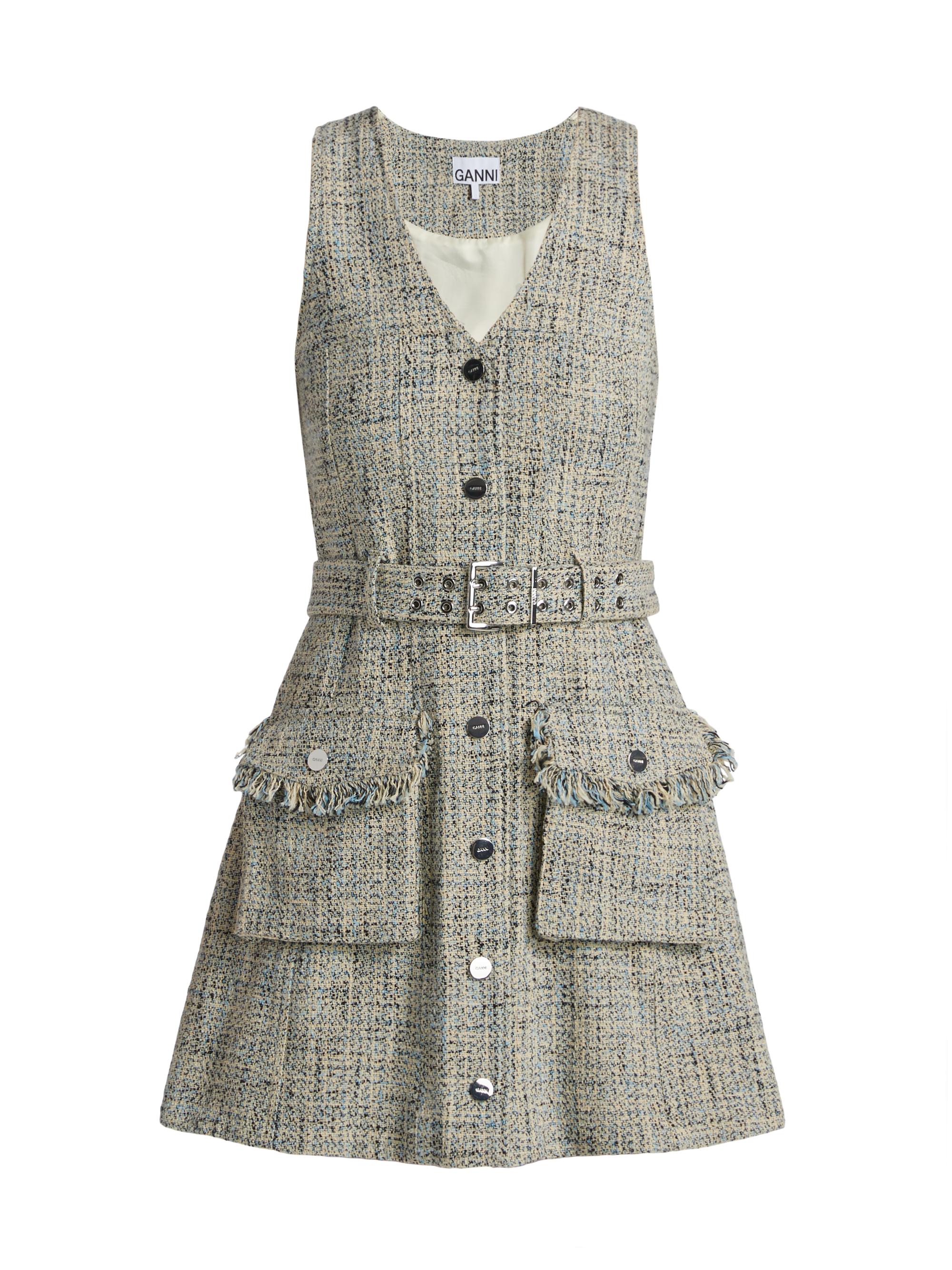 Ganni Summer Tweed Belted Minidress | Saks Fifth Avenue