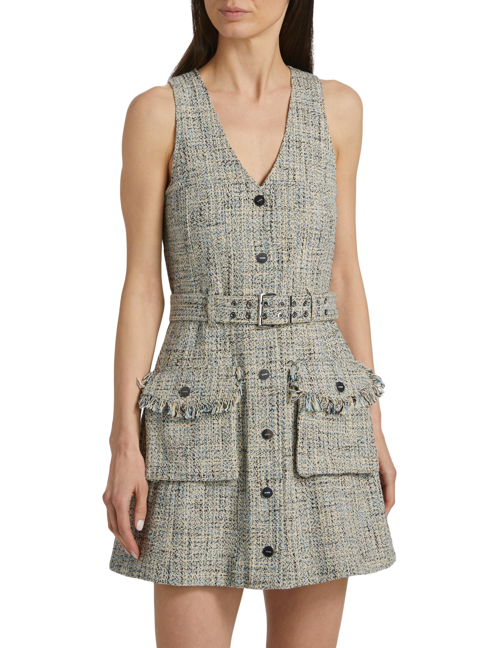 Ganni Summer Tweed Belted Minidress | Saks Fifth Avenue