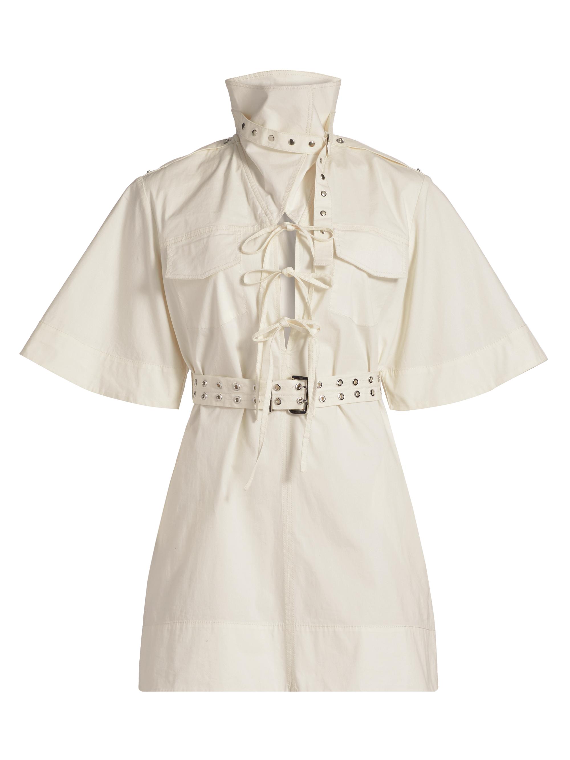 Ganni Women's Tie-Front Stretch-Cotton Minidress - Egret