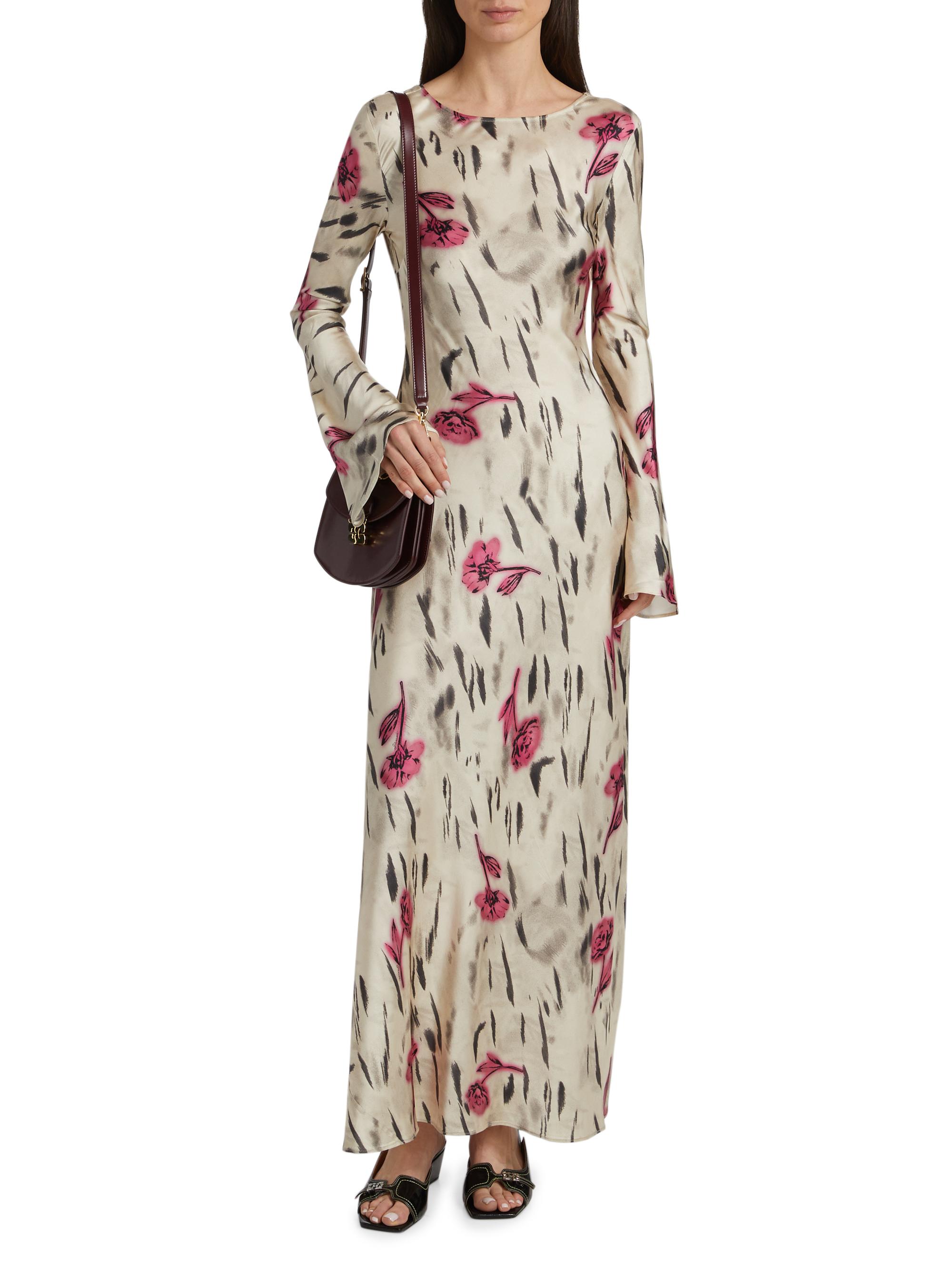 Ganni Women's Floral Satin Maxi Dress - Egret - Size 10