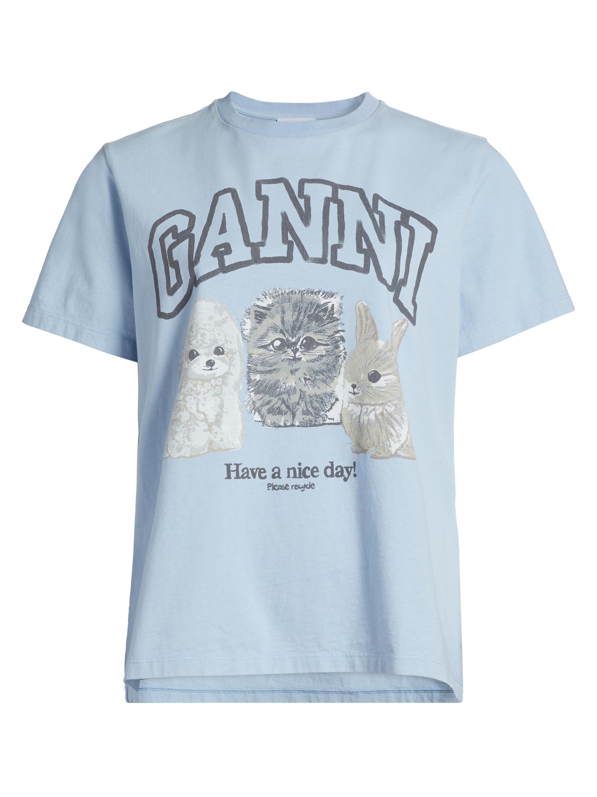 Ganni Women's Animals Relaxed Cotton T-Shirt - Chambray Blue