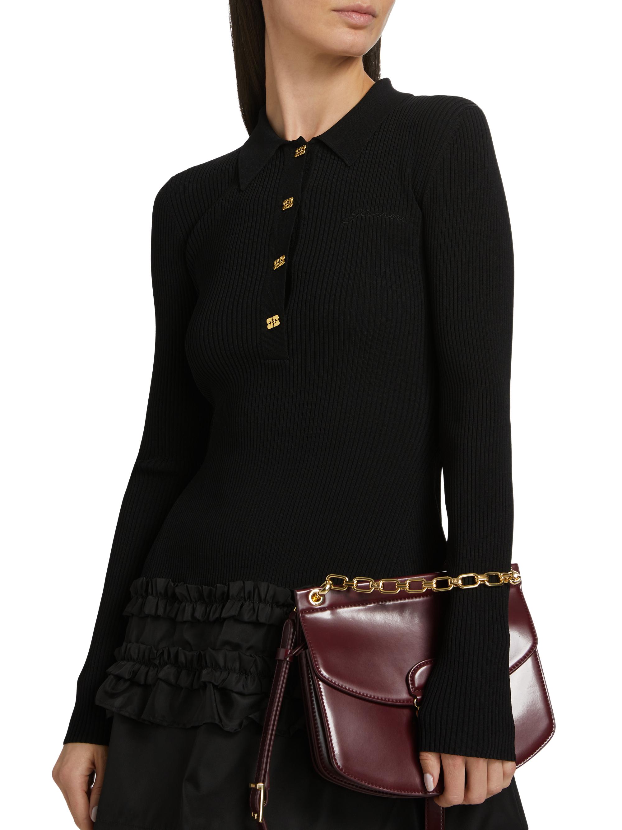 Ganni Melange Rib Knit Mini Dress - Black