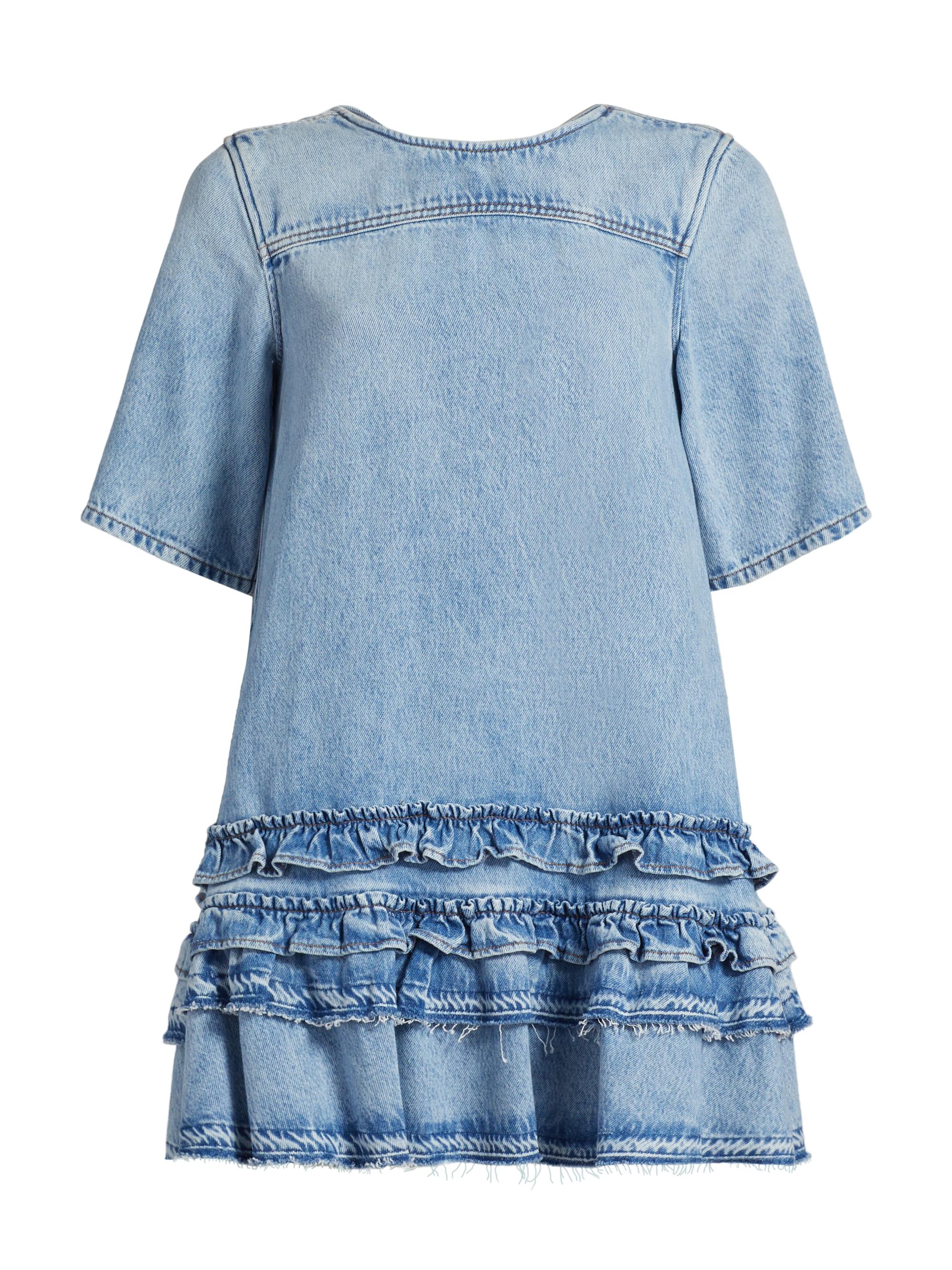 Ganni Women's Frilled Denim Short-Sleeve Minidress - Light Blue Stone