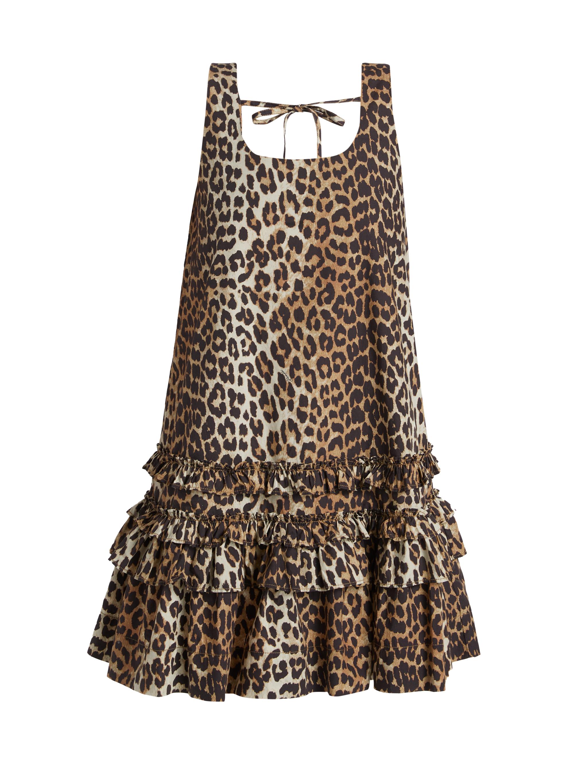 Ganni Women's Leopard-Print Cotton Poplin U-Neck Minidress - Leopard