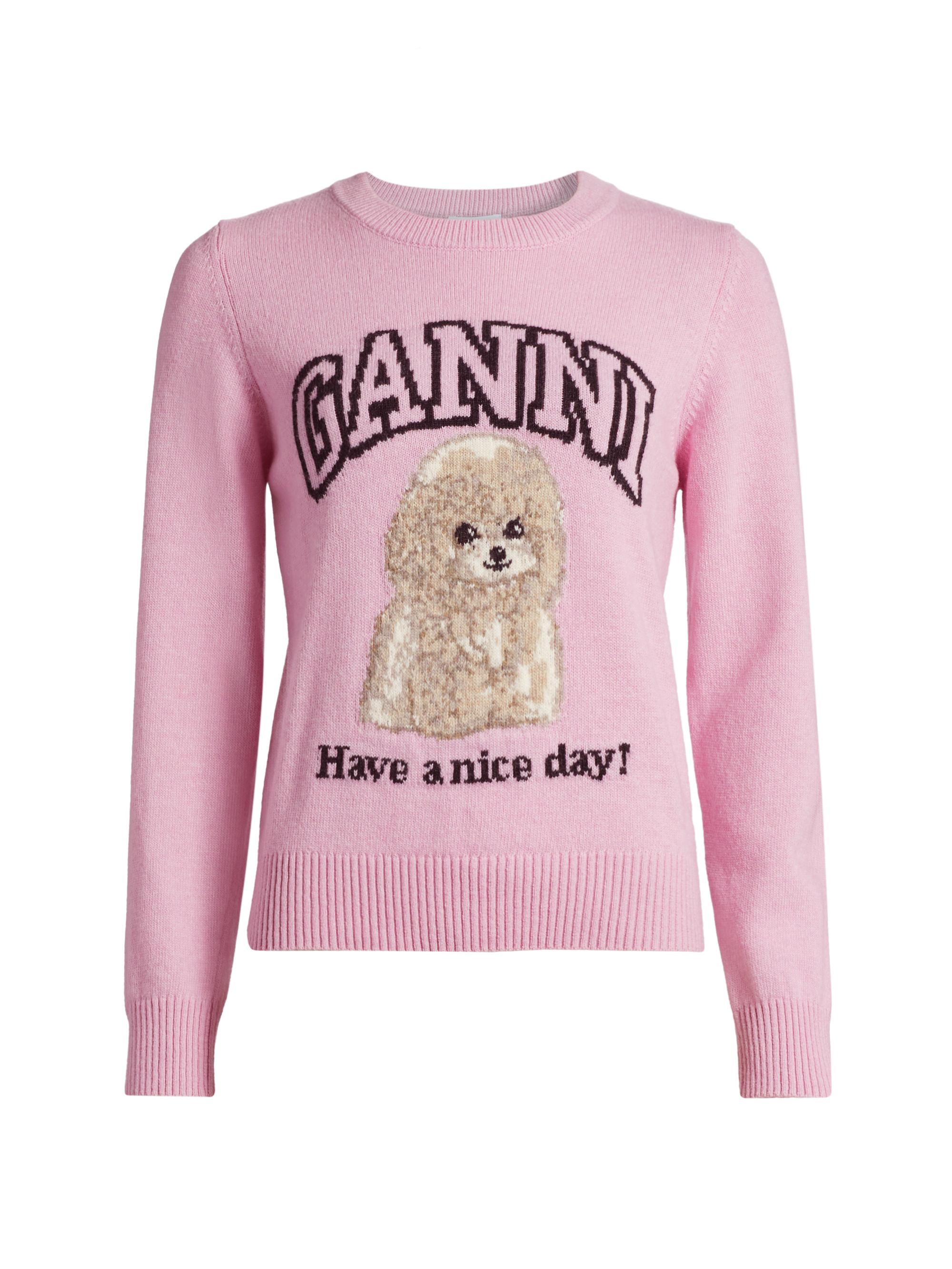 Ganni Women's Poodle Wool-Blend Crewneck Sweater - Chalk Pink