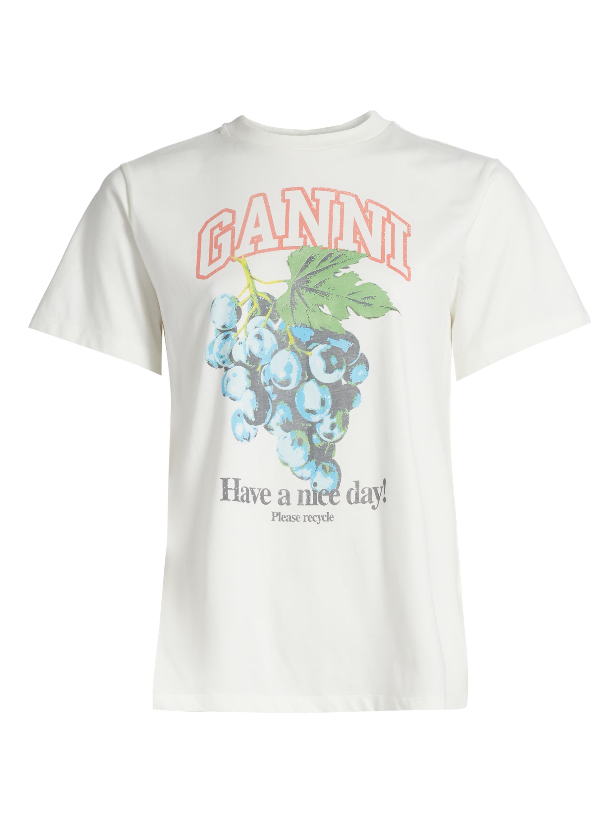 Ganni Women's Grapes Logo Cotton T-Shirt - Egret