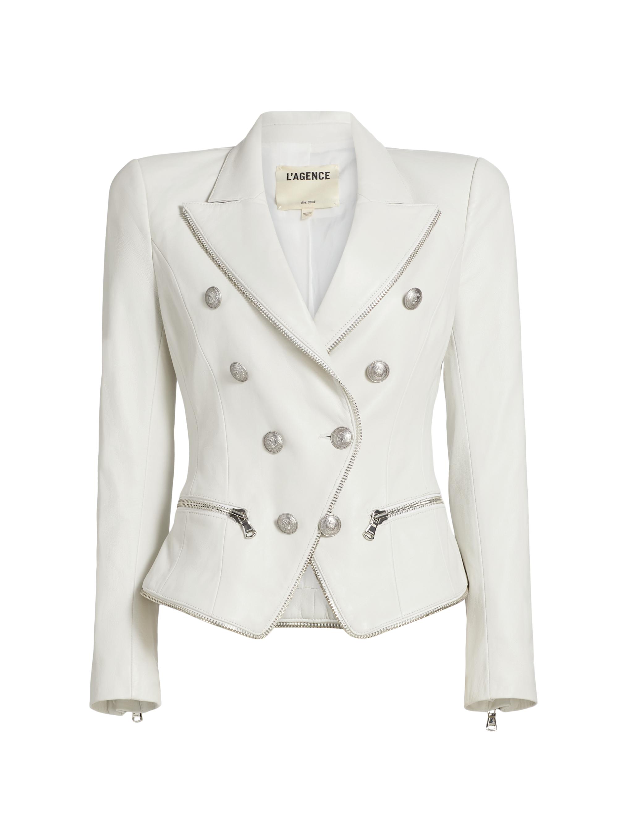 L'AGENCE Women's Ottilie Leather Double-Breasted Blazer - White