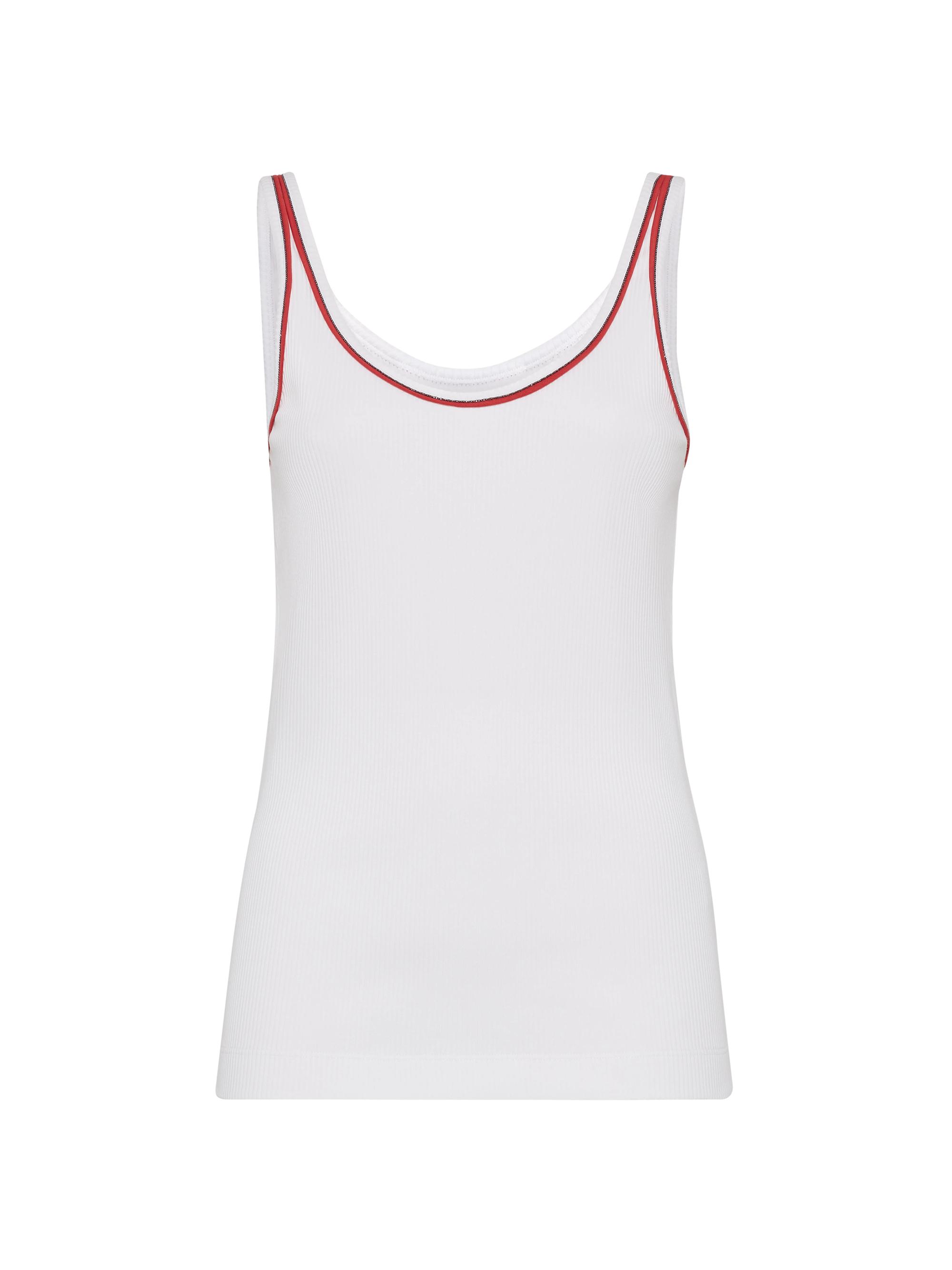 Brunello Cucinelli Women's Comfort Cotton Ribbed Jersey Top with Shiny Piping - Off White