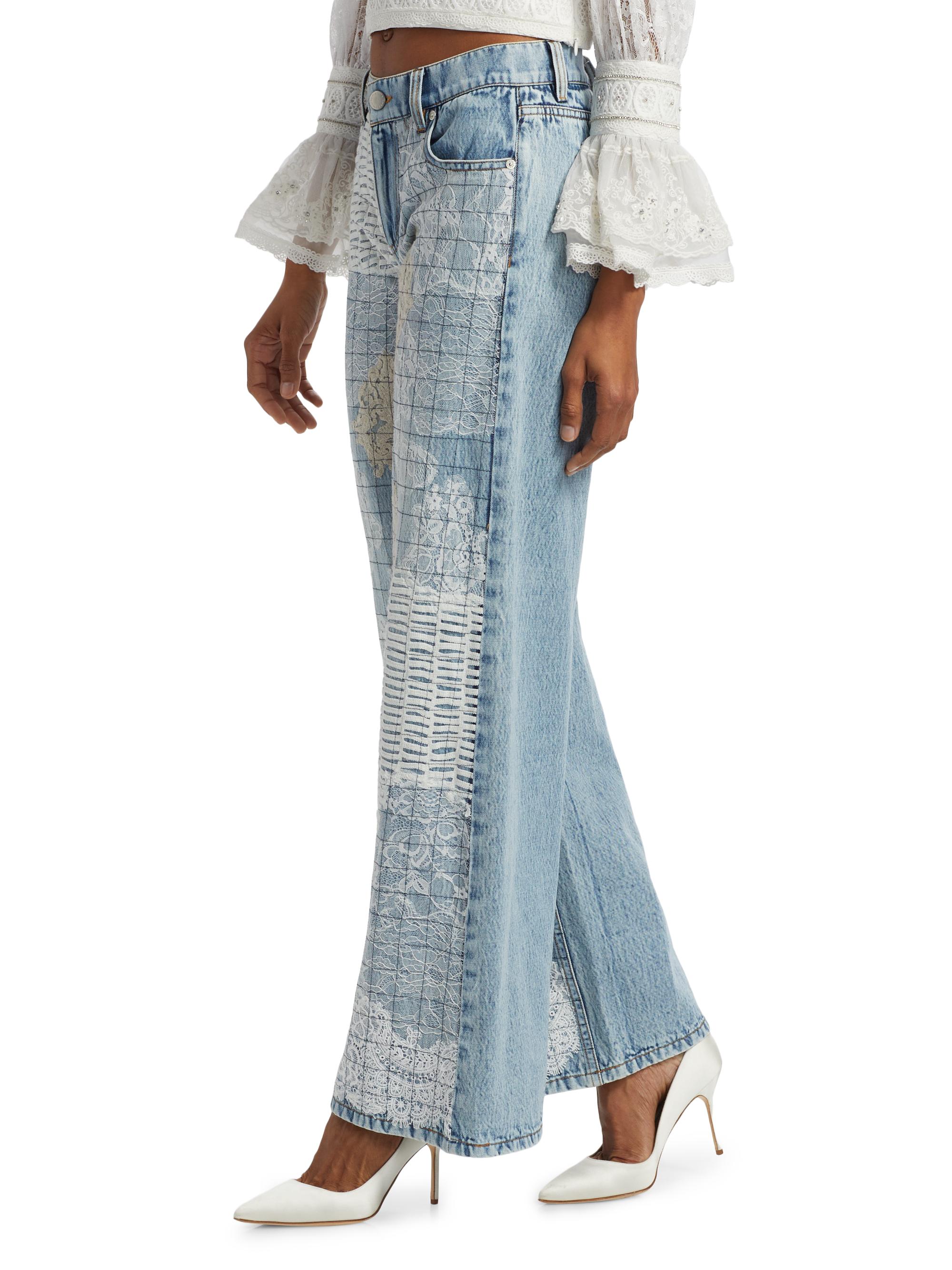 ALICE + OLIVIA Trish Lr Lace-Trim Straight-Leg Jeans | Saks Fifth