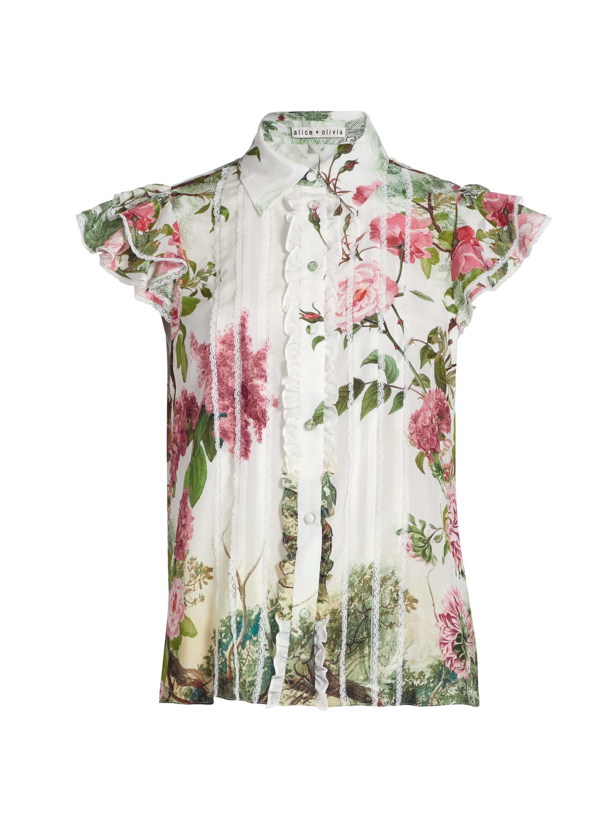 Alice + Olivia Women's Minda Floral Silk & Lace Blouse - Rose Whisper