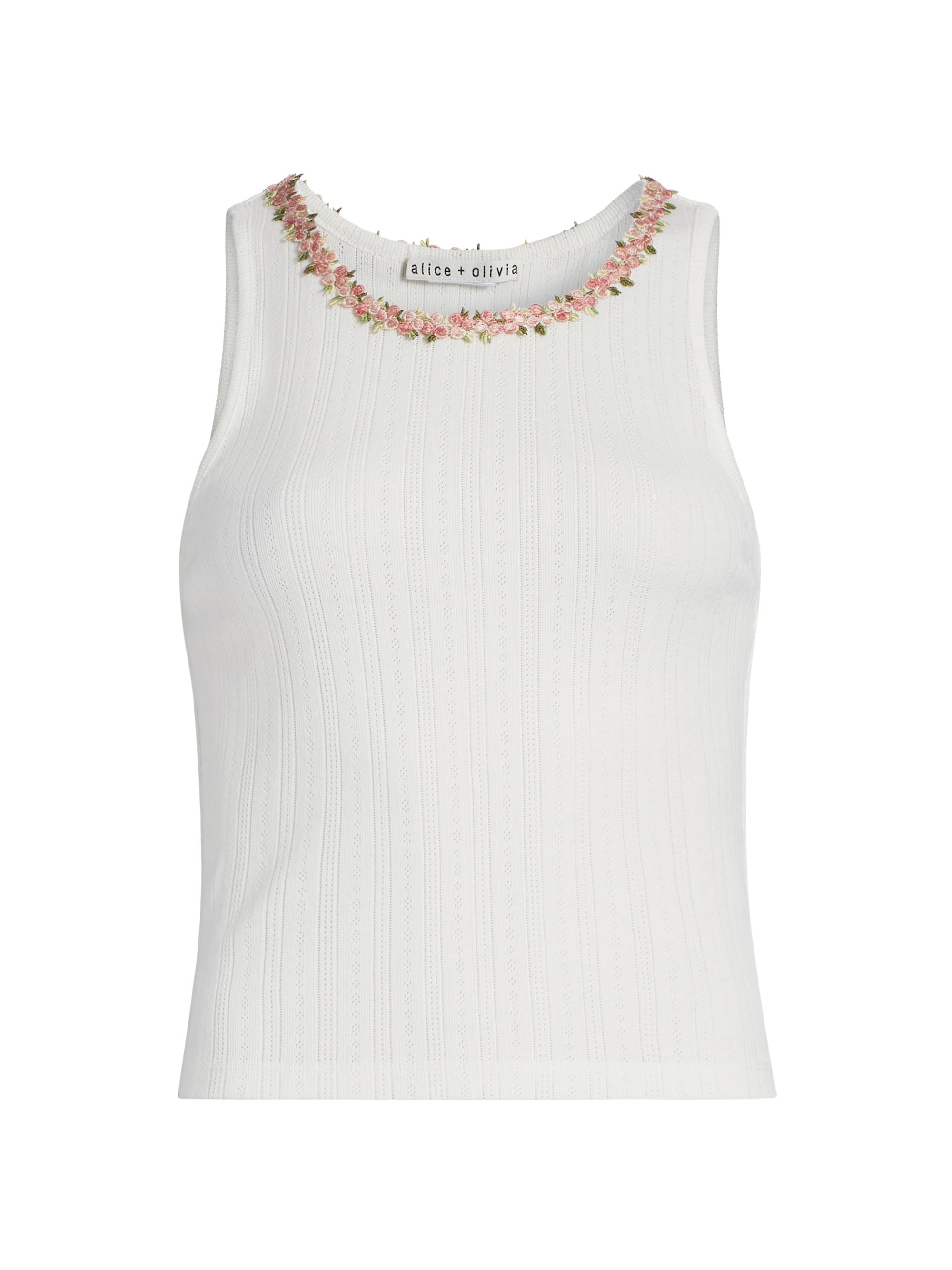 Alice + Olivia Women's Allen Pointelle Tank - Off White
