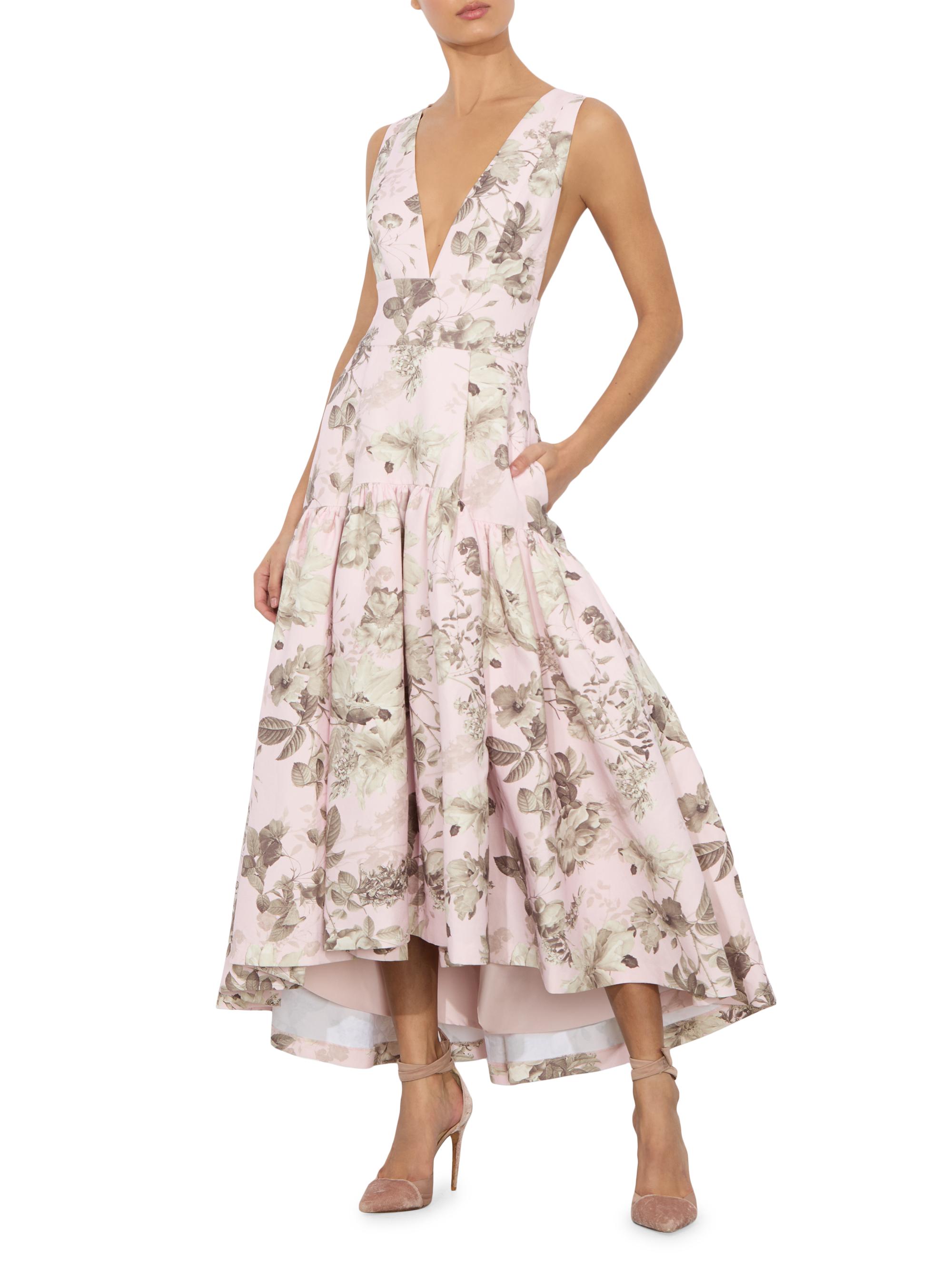 ALICE + OLIVIA Lila Floral Linen-Blend Midi-Dress | Saks Fifth Avenue