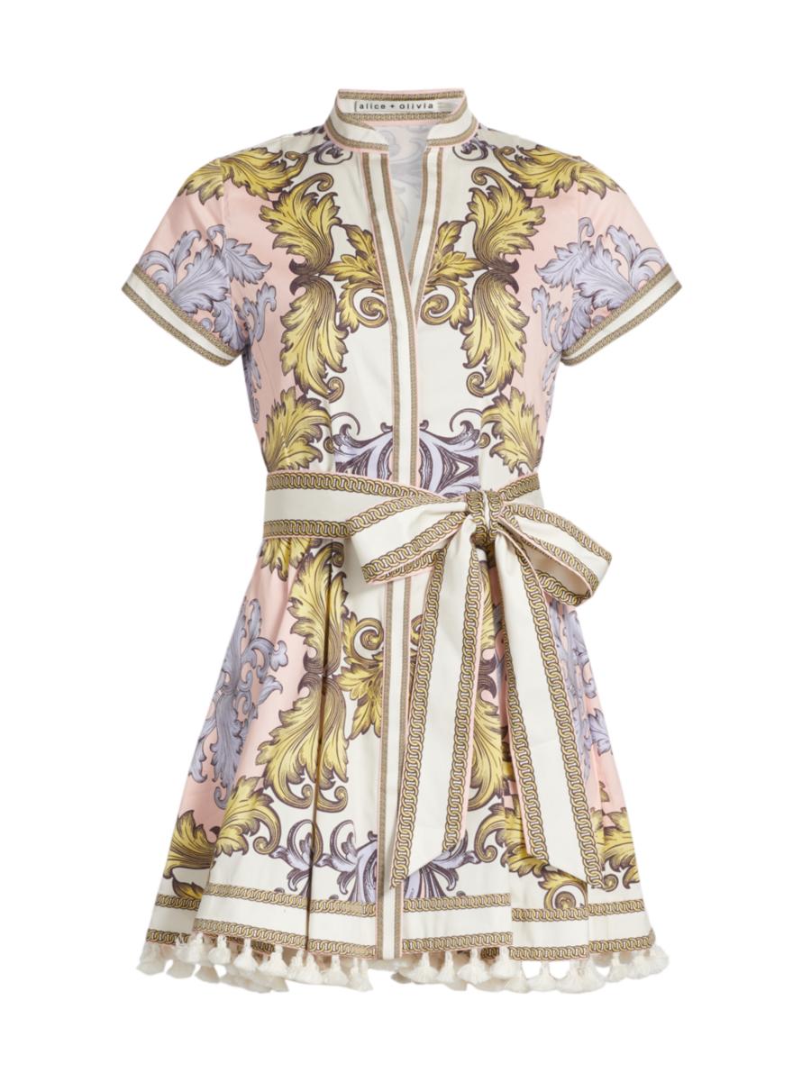 Shop Alice + Olivia Lucy Filigree Belted Minidress | Saks Shop Alice + Olivia Lucy Filigree Belted Minidress | Saks
