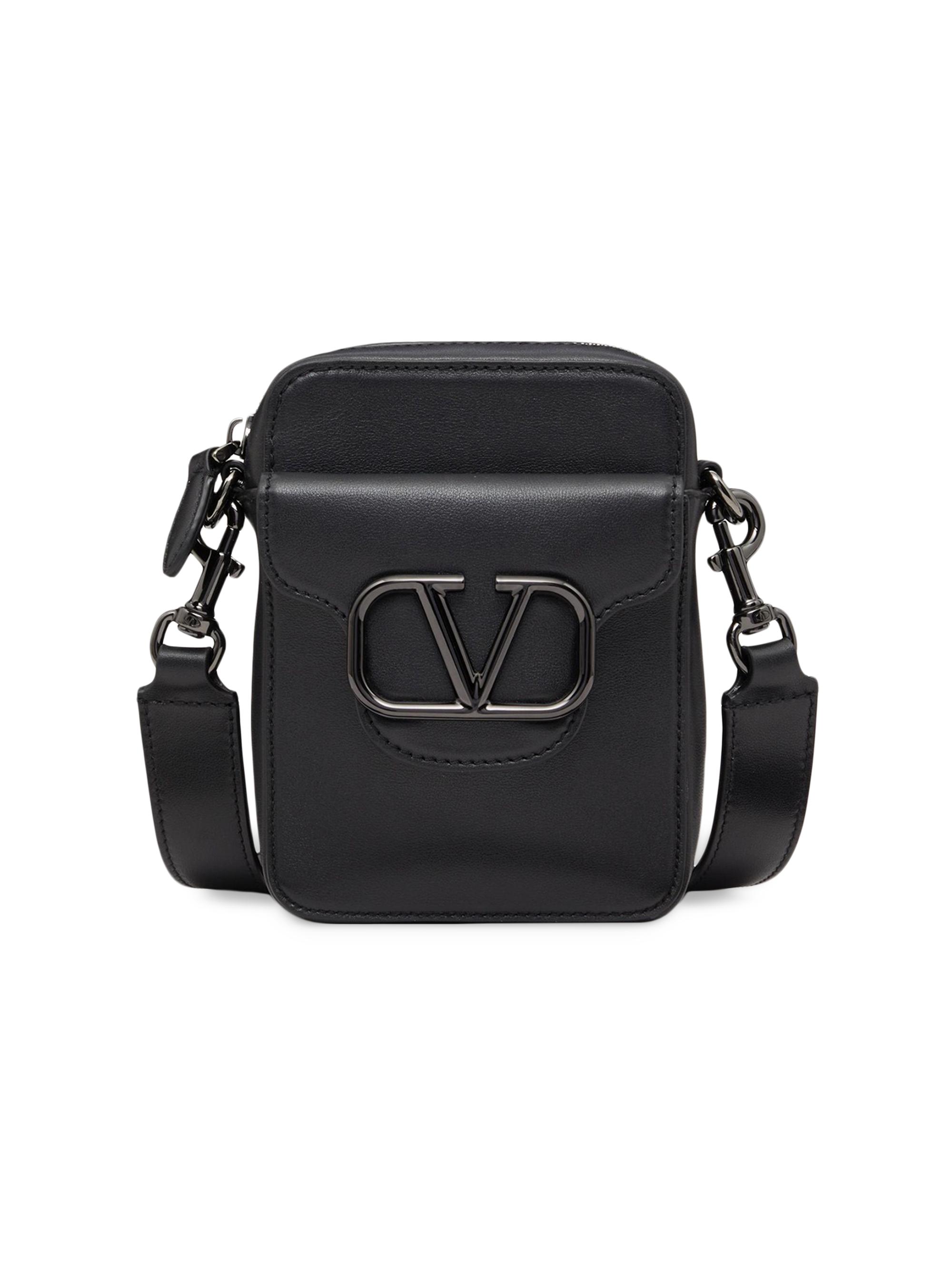 Valentino Garavani Men's Mini Logo Locò Crossbody Calfskin Bag - Black