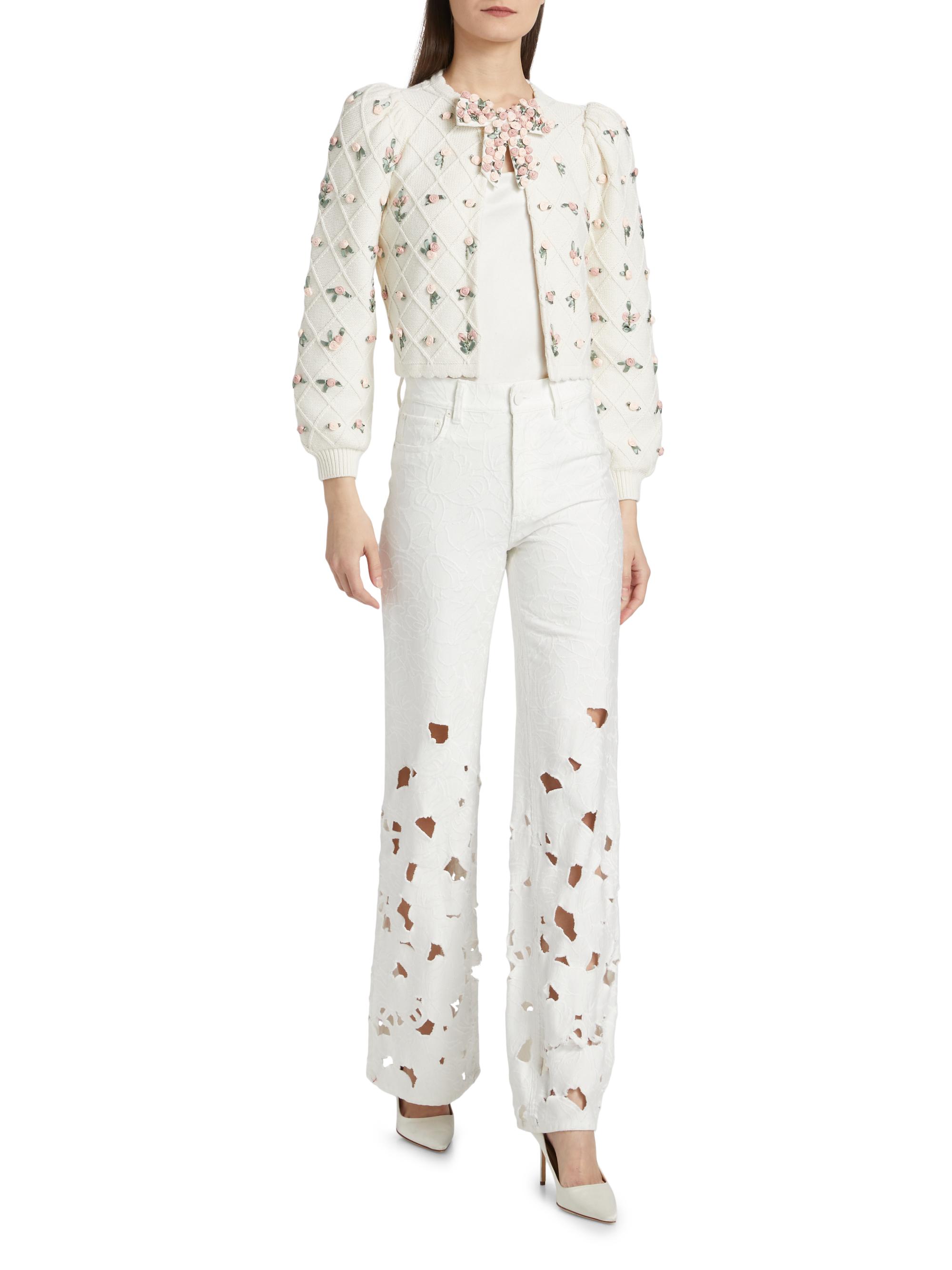 Alice + Olivia Weezy High-Rise Embroidered Eyelet Jeans | Saks