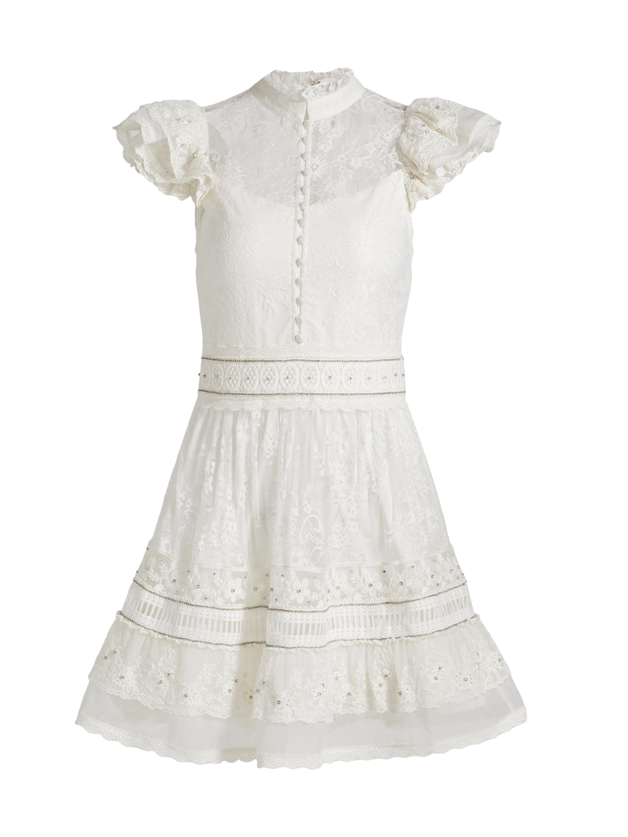 ALICE + OLIVIA Women's Vernita Lace Ruffle Minidress - Off White
