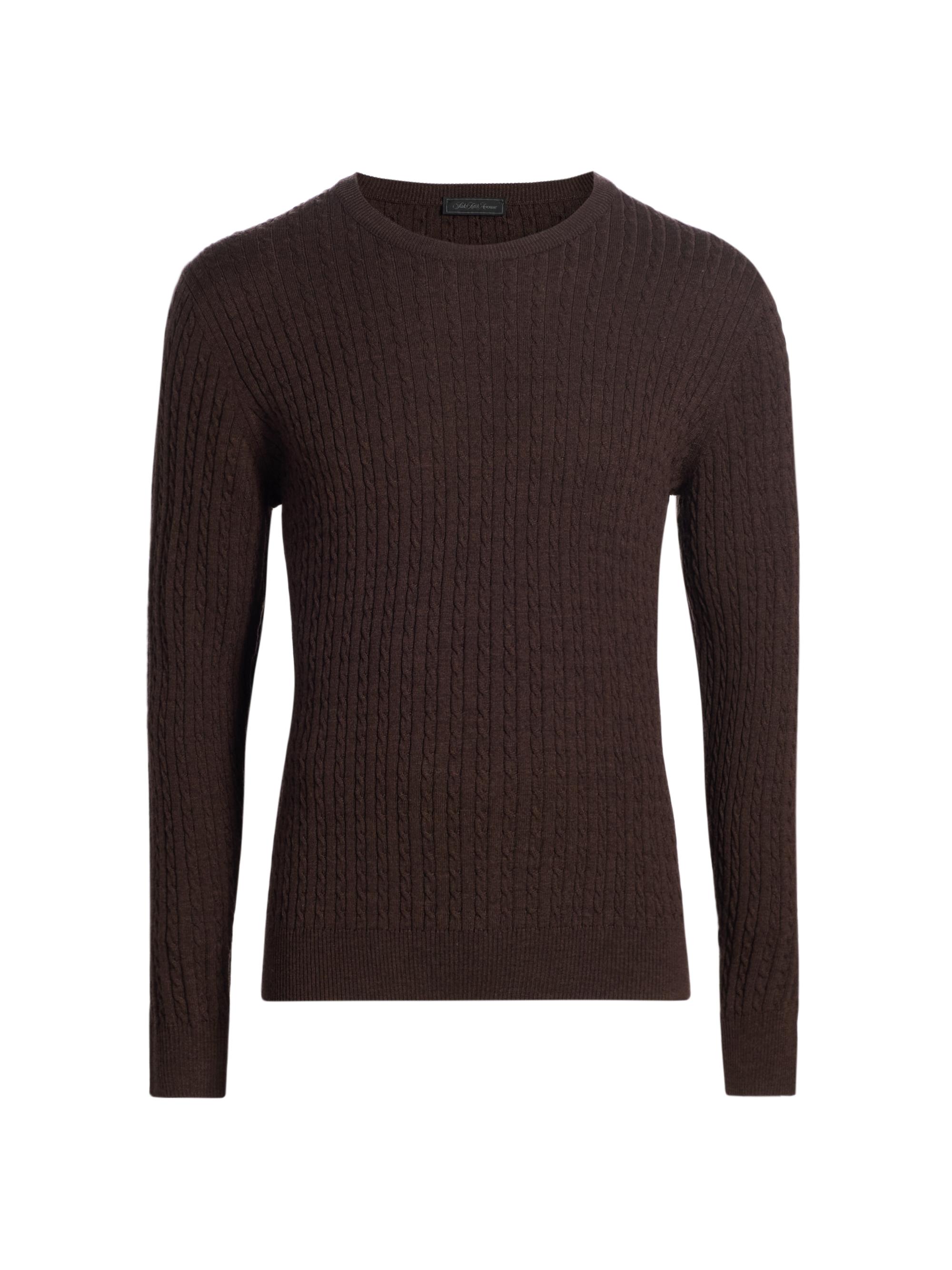 Saks Fifth Avenue Men's Cable-Knit Wool Crewneck Sweater - Brown