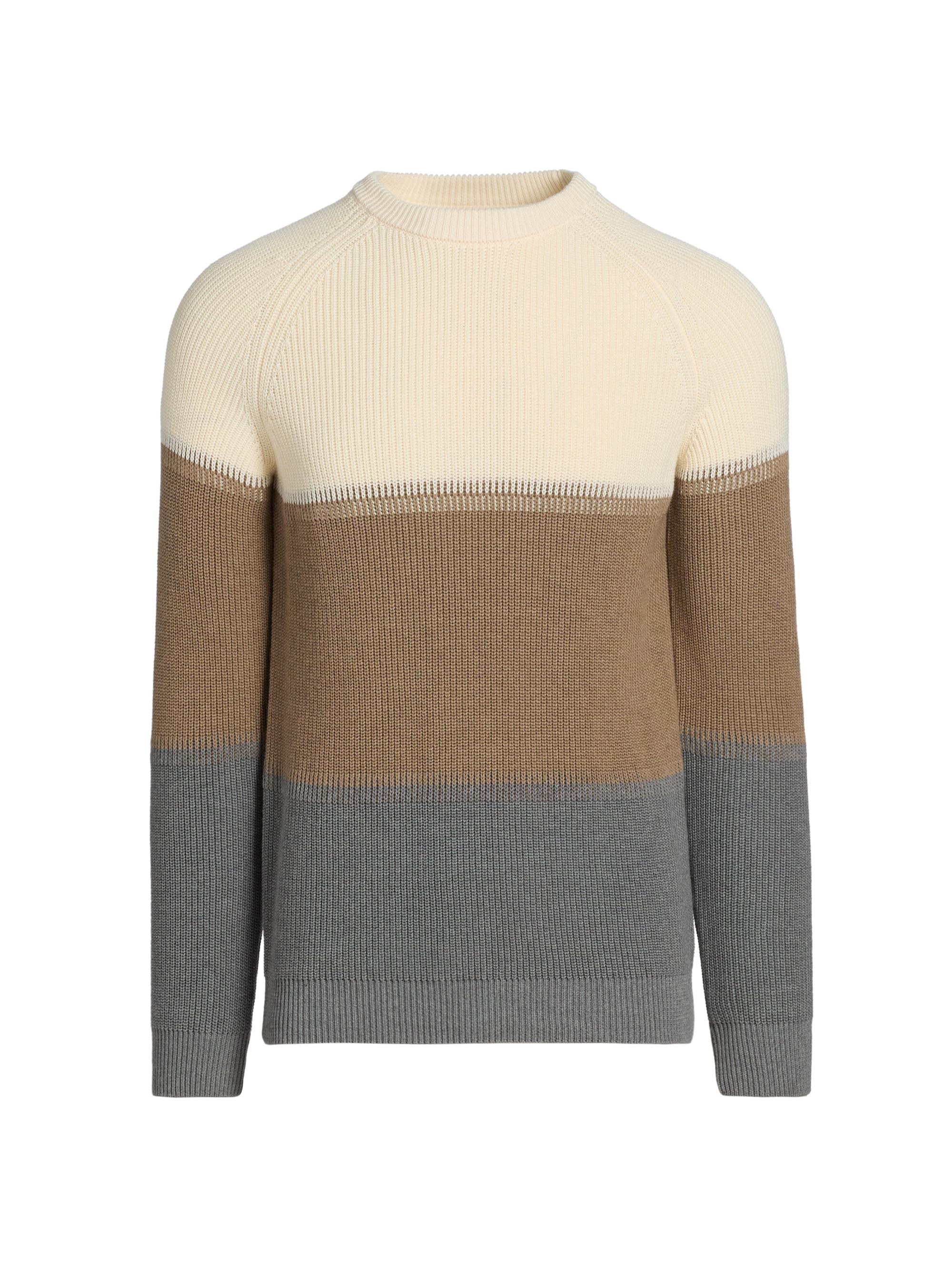 Saks Fifth Avenue Men's Colorblock Knit Crewneck Sweater - White Brown Grey