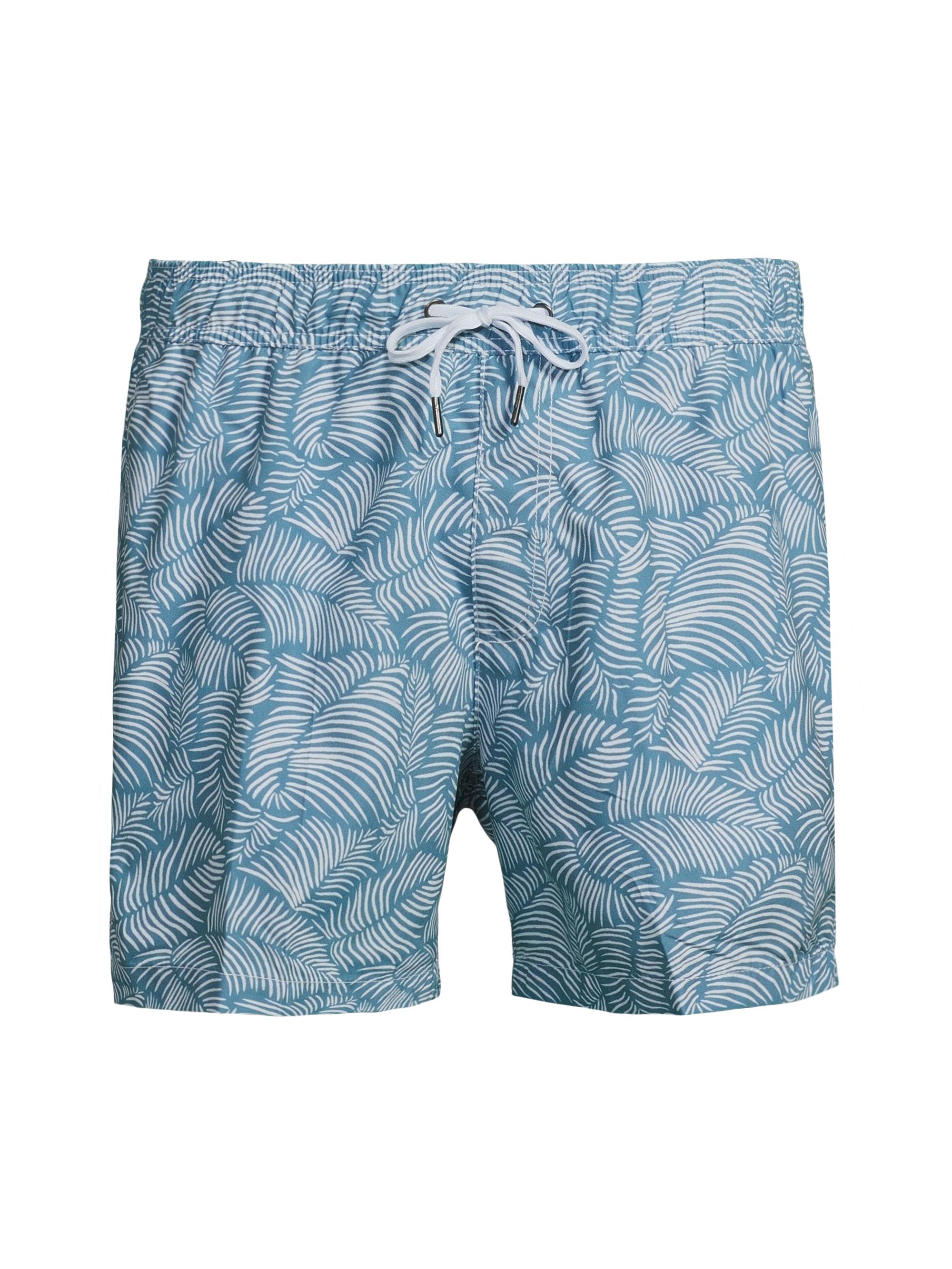 Saks Fifth Avenue Men's Palm Lines Swim Trunks - Steel Blue White