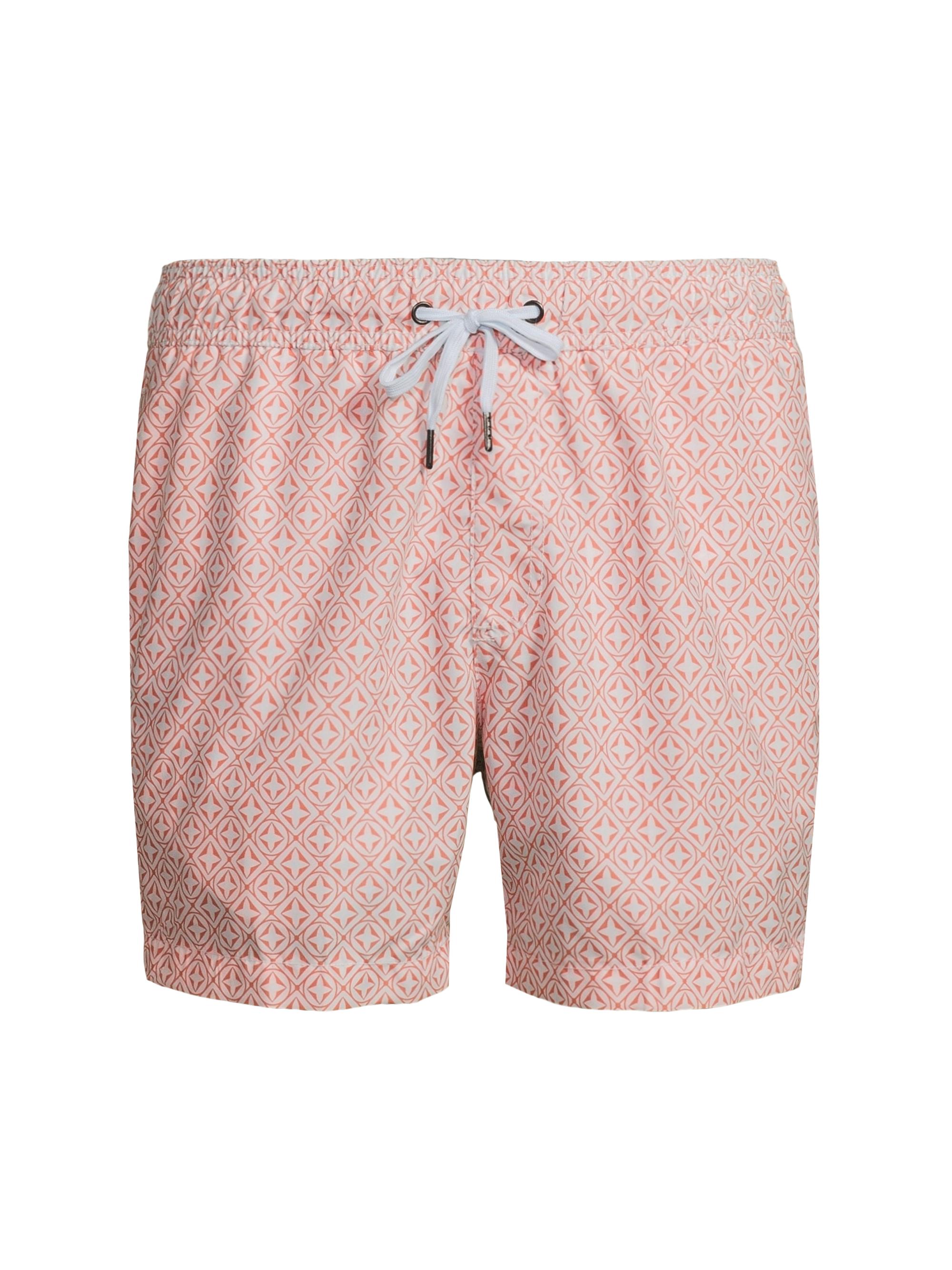 Saks Fifth Avenue Men's Geo Tile Swim Trunks - White Orange