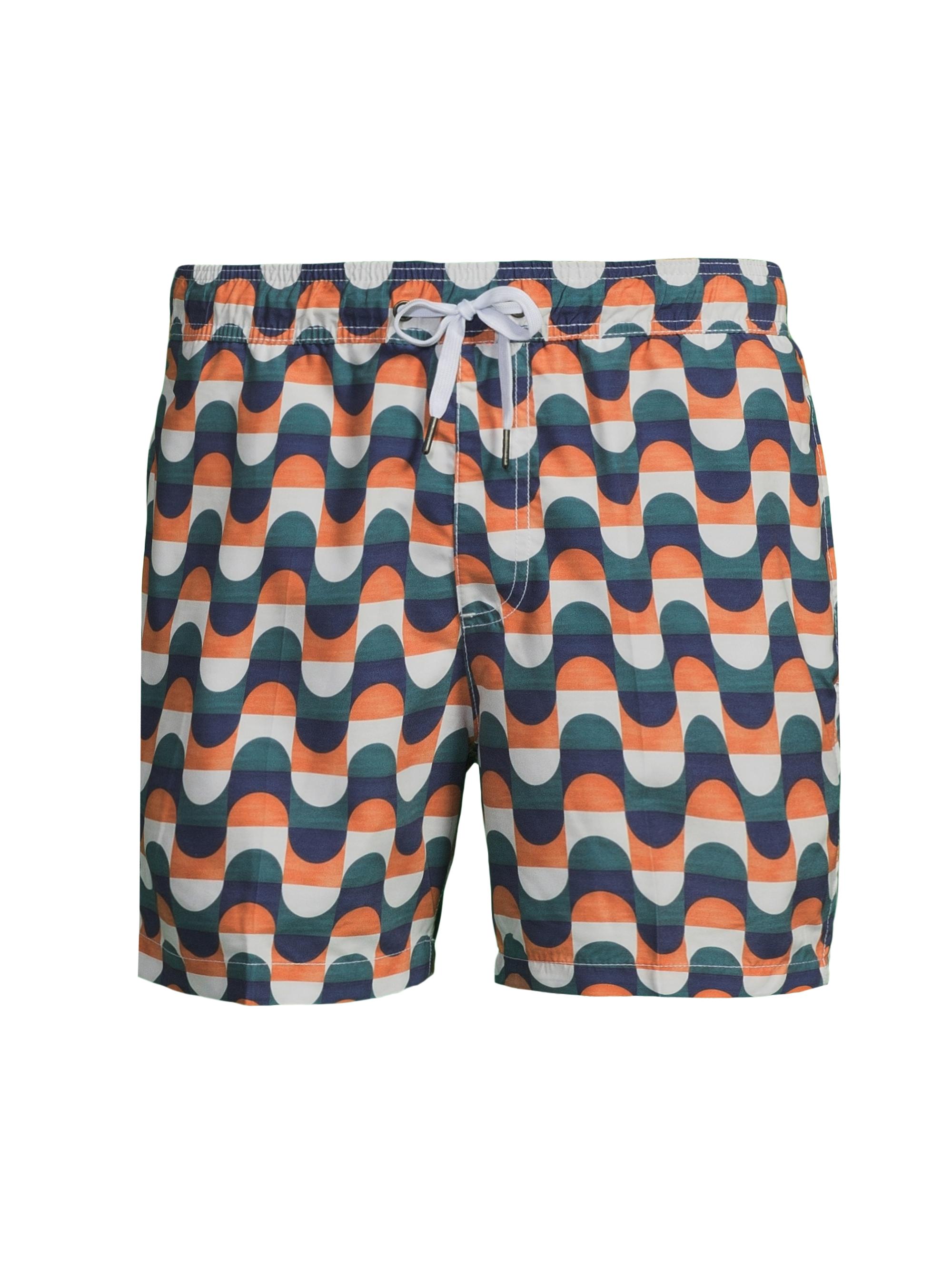 Saks Fifth Avenue Men's Bold Sail Geo Swim Trunks - Burnt Orange Multi