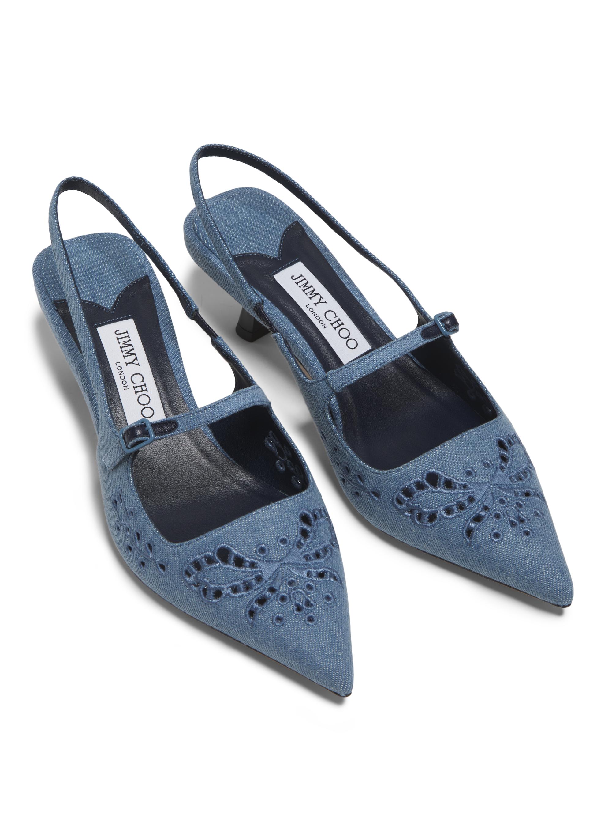 Jimmy Choo Didi 45MM Embroidered Denim Pumps | Saks Fifth Avenue