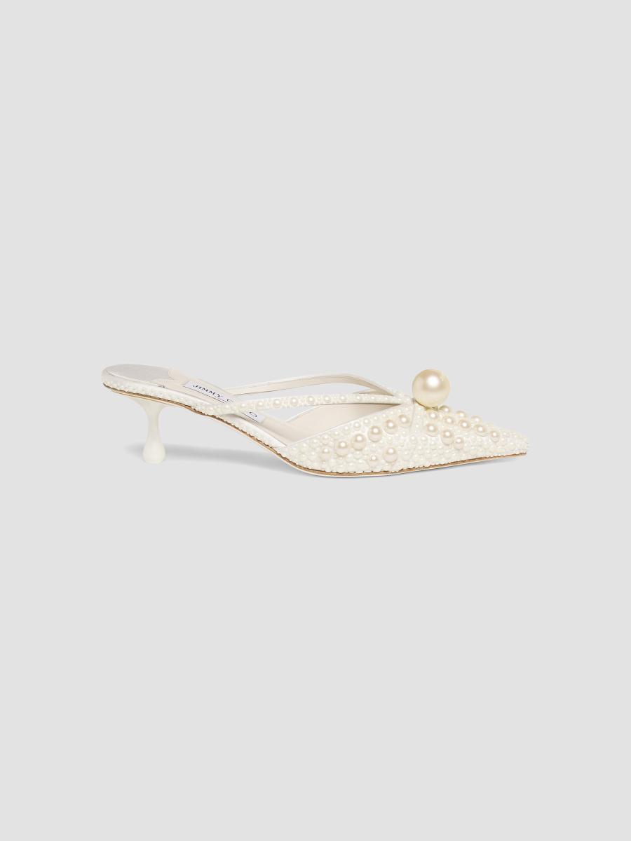 Jimmy Choo Sana 50MM Pearl Embellished Mules | Saks Fifth Avenue