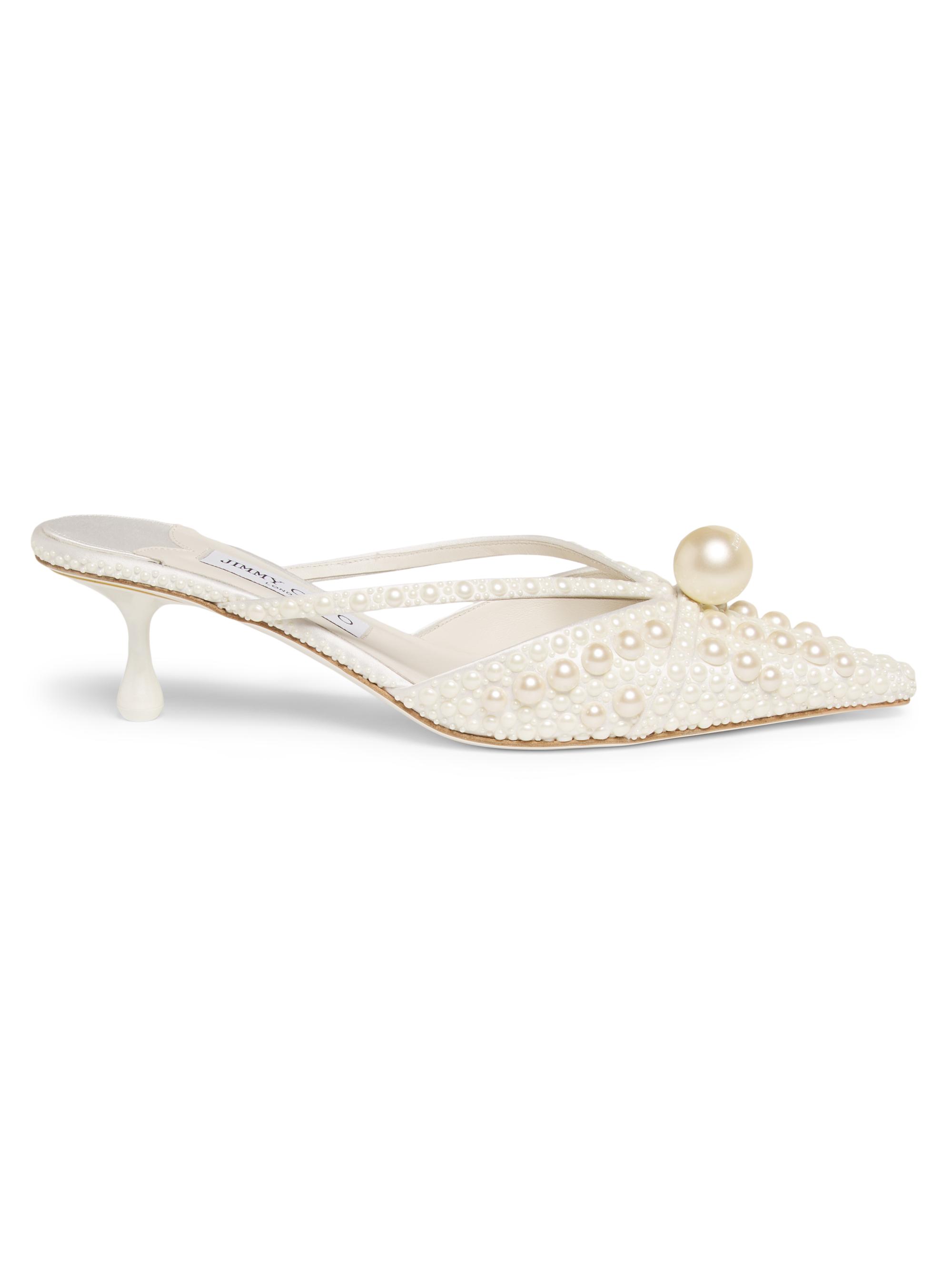 Jimmy Choo Women's Sana 50MM Pearl Embellished Mules - White