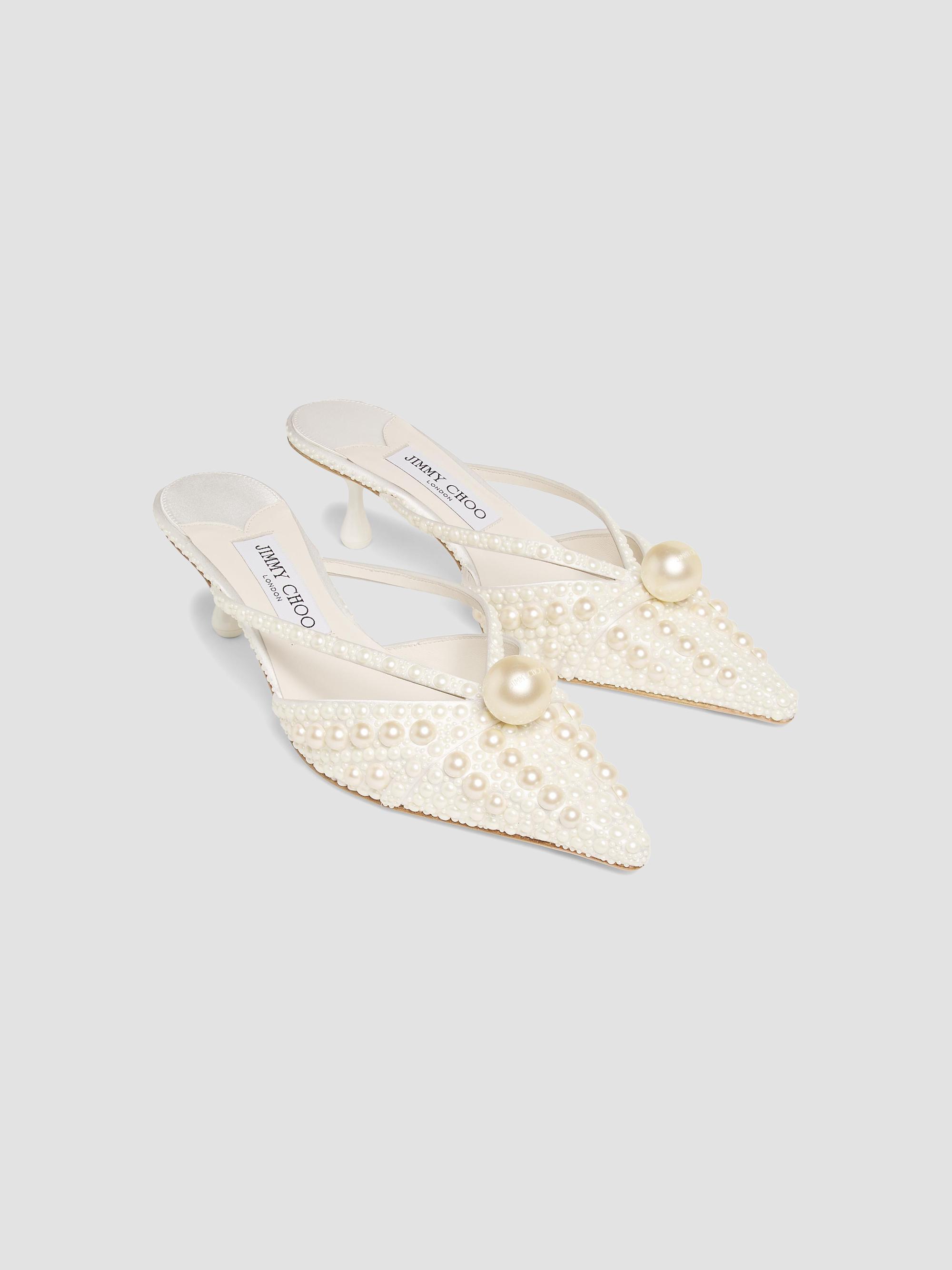 Jimmy Choo Sana 50MM Pearl Embellished Mules | Saks Fifth Avenue