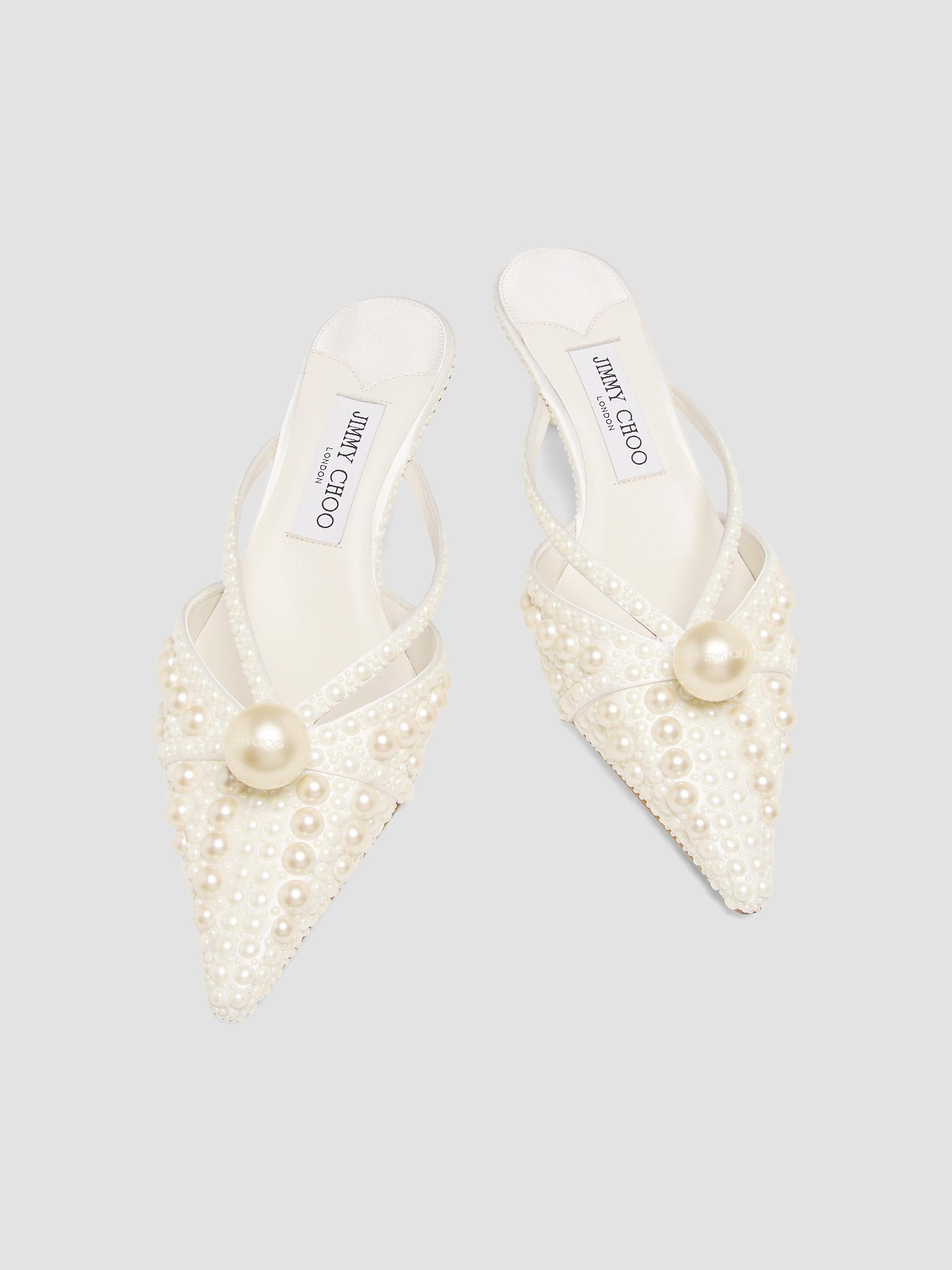Jimmy Choo Sana 50MM Pearl Embellished Mules | Saks Fifth Avenue