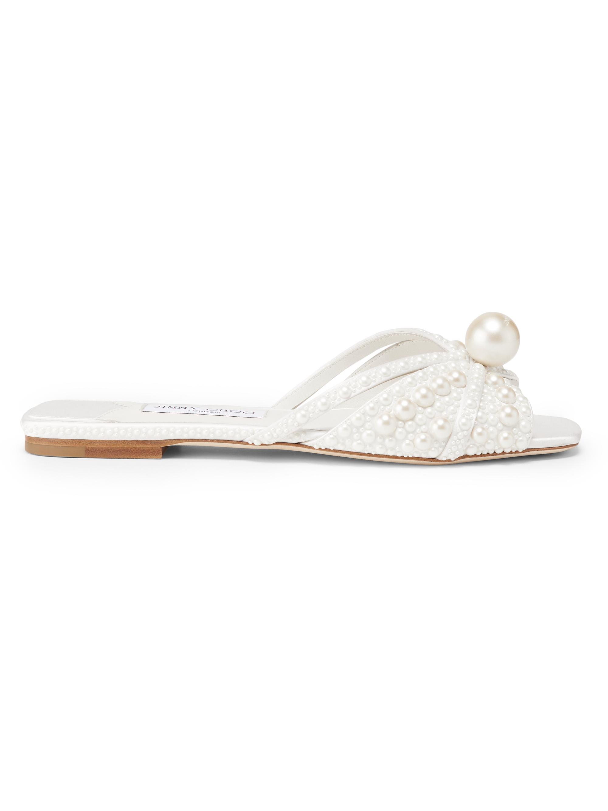 Jimmy Choo Women's Siva Imitation Pearl-Embellished Satin Sandals - White