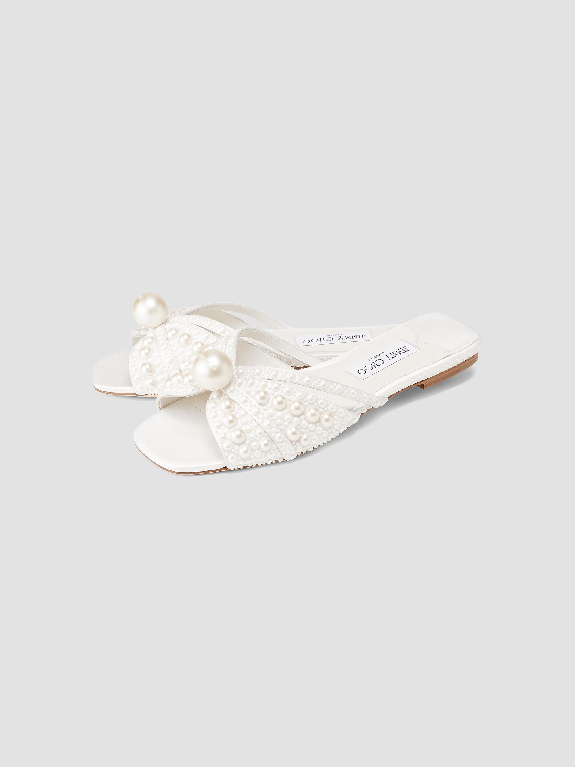 Jimmy Choo Siva Imitation Pearl-Embellished Satin Sandals | Saks
