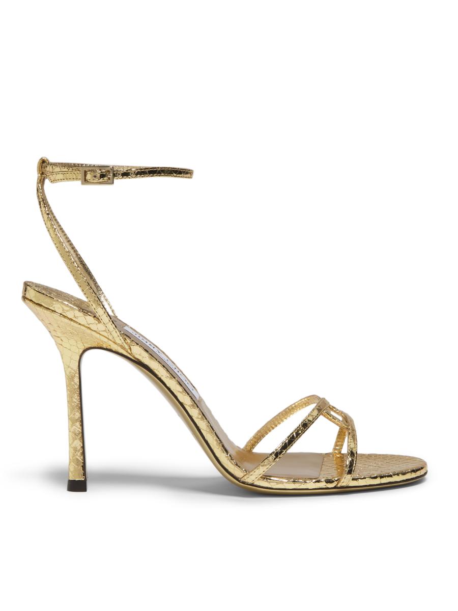 Jimmy Choo Leo 100MM Metallic Leather Sandals | Saks Fifth