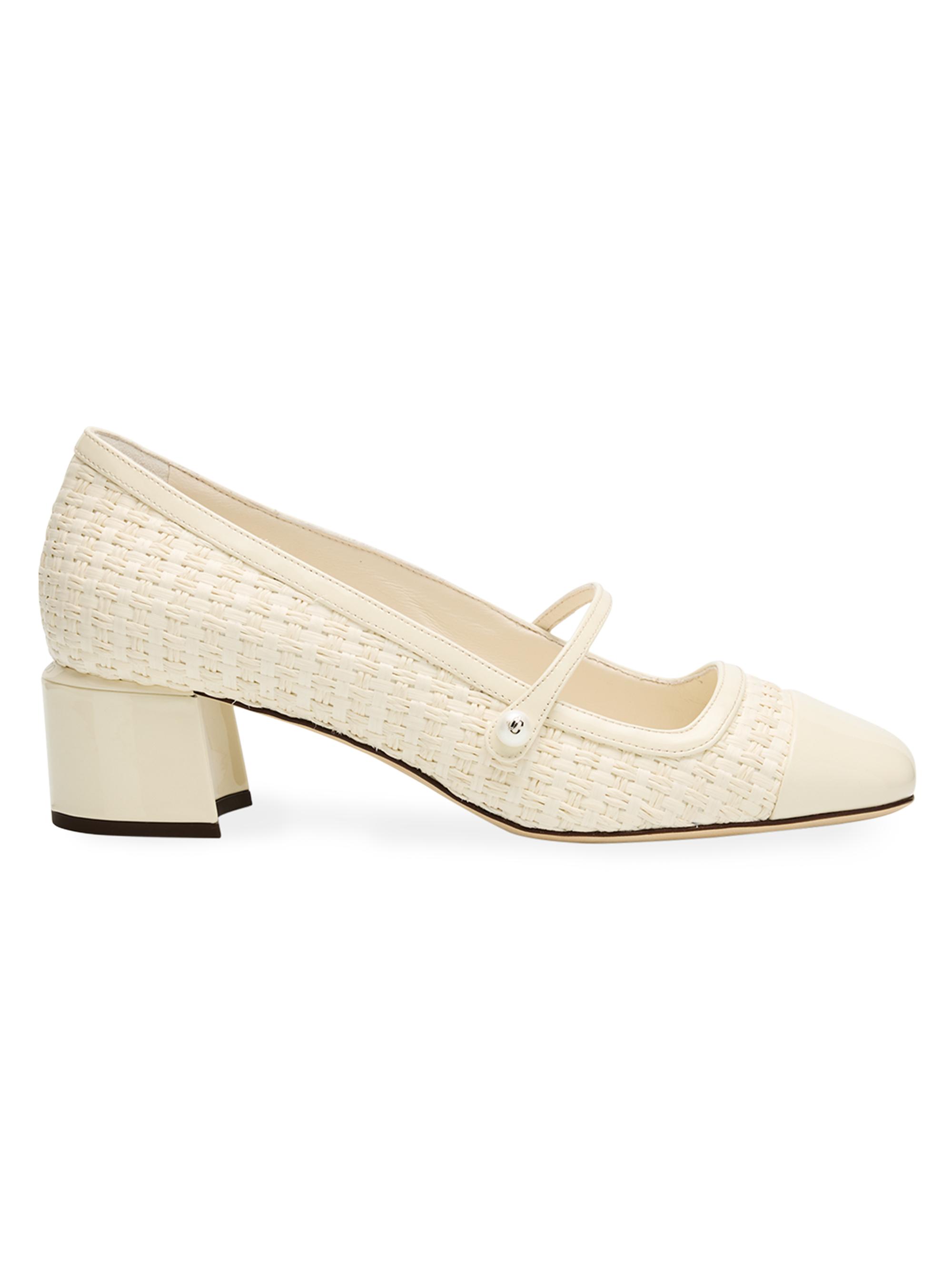 Jimmy Choo Women's Elisa 45MM Leather-Trim Woven Cotton Mary Janes - Latte