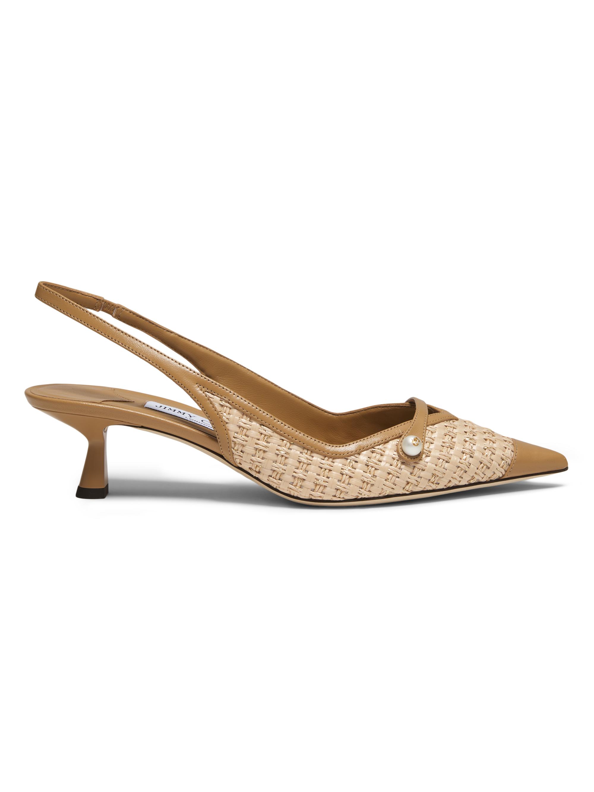 Jimmy Choo Amita 45MM Raffia & Leather Slingback Pumps | Saks