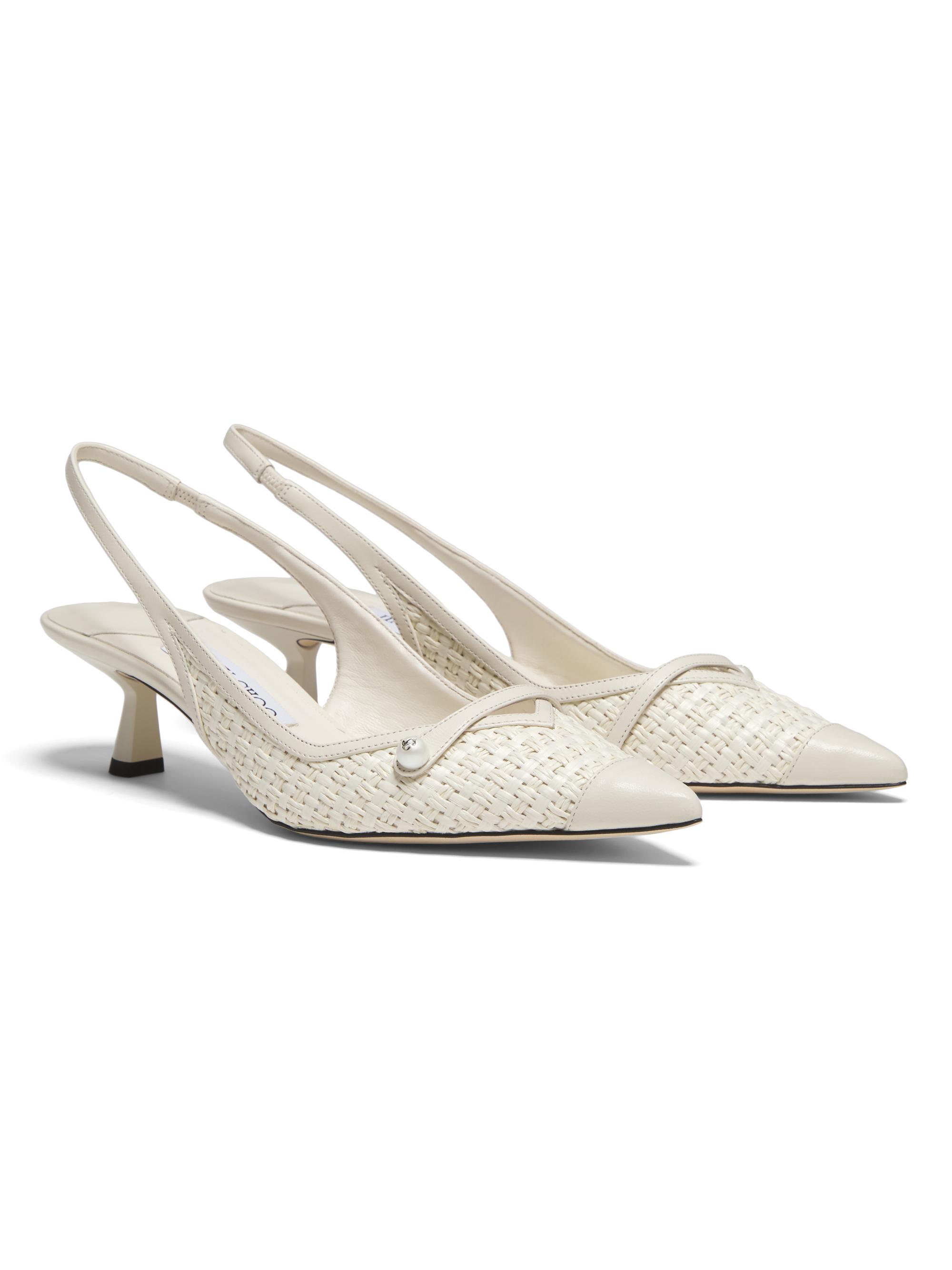 Jimmy Choo Amita 45MM Raffia & Leather Slingback Pumps | Saks