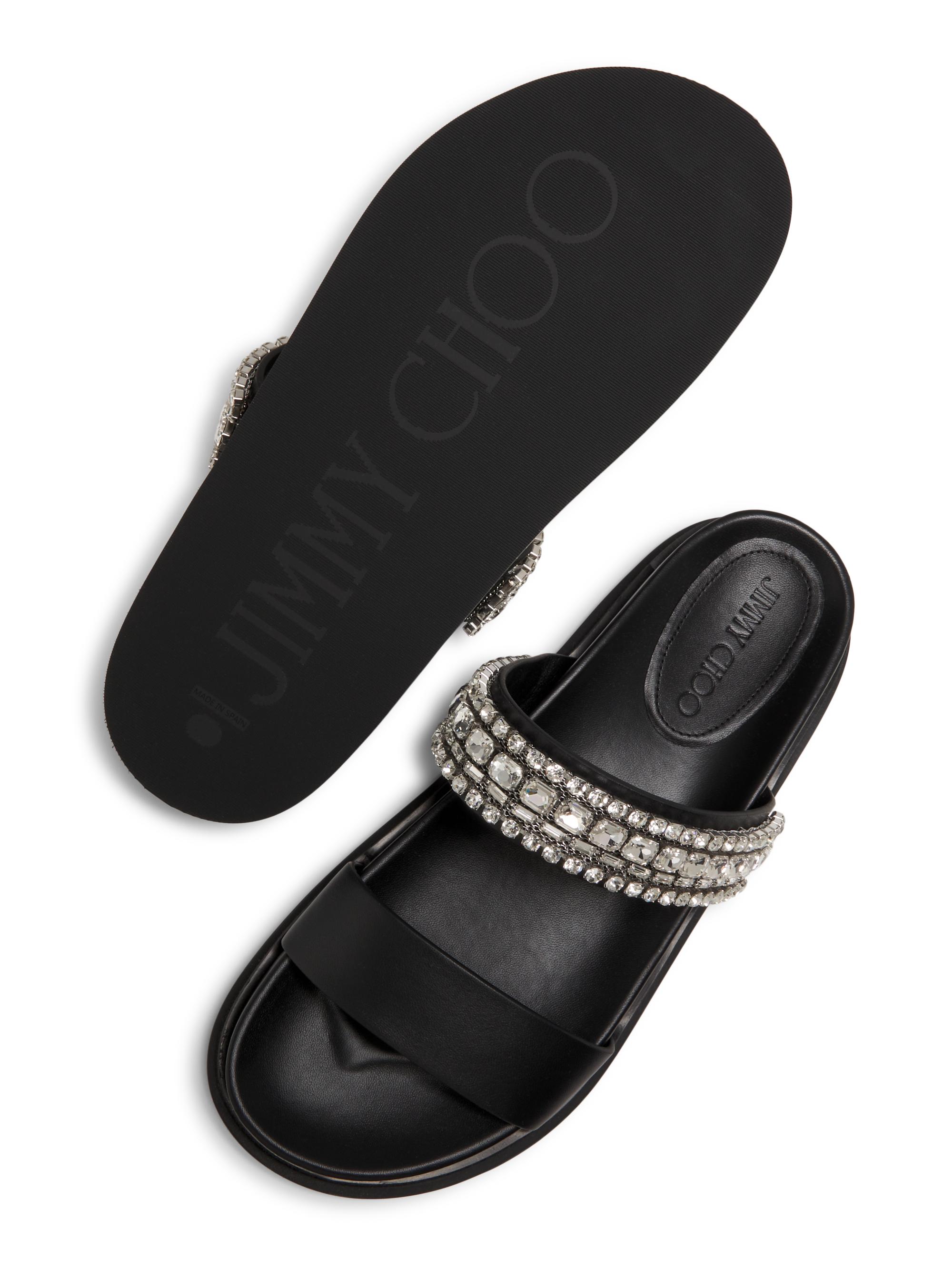 Jimmy Choo Jadi Crystal-Embellished Vacchetta Leather Slides
