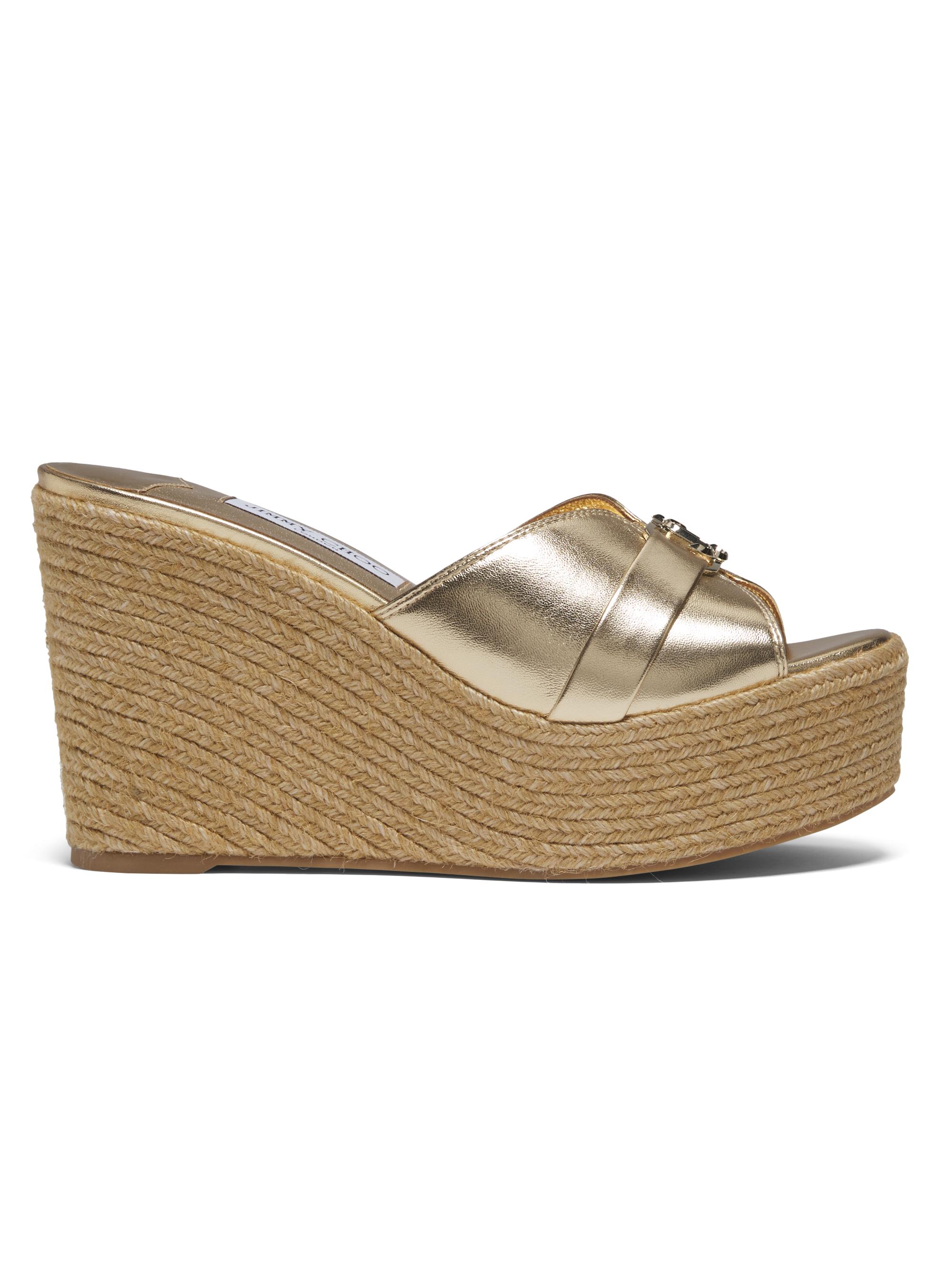 Jimmy Choo Women's Leda 0MM Metallic Leather Wedge Sandals - Gold