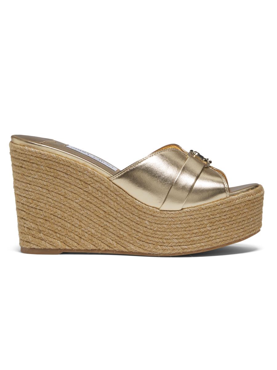Jimmy Choo Women's Leda 100mm Metallic Leather Wedge Sandals In Gold