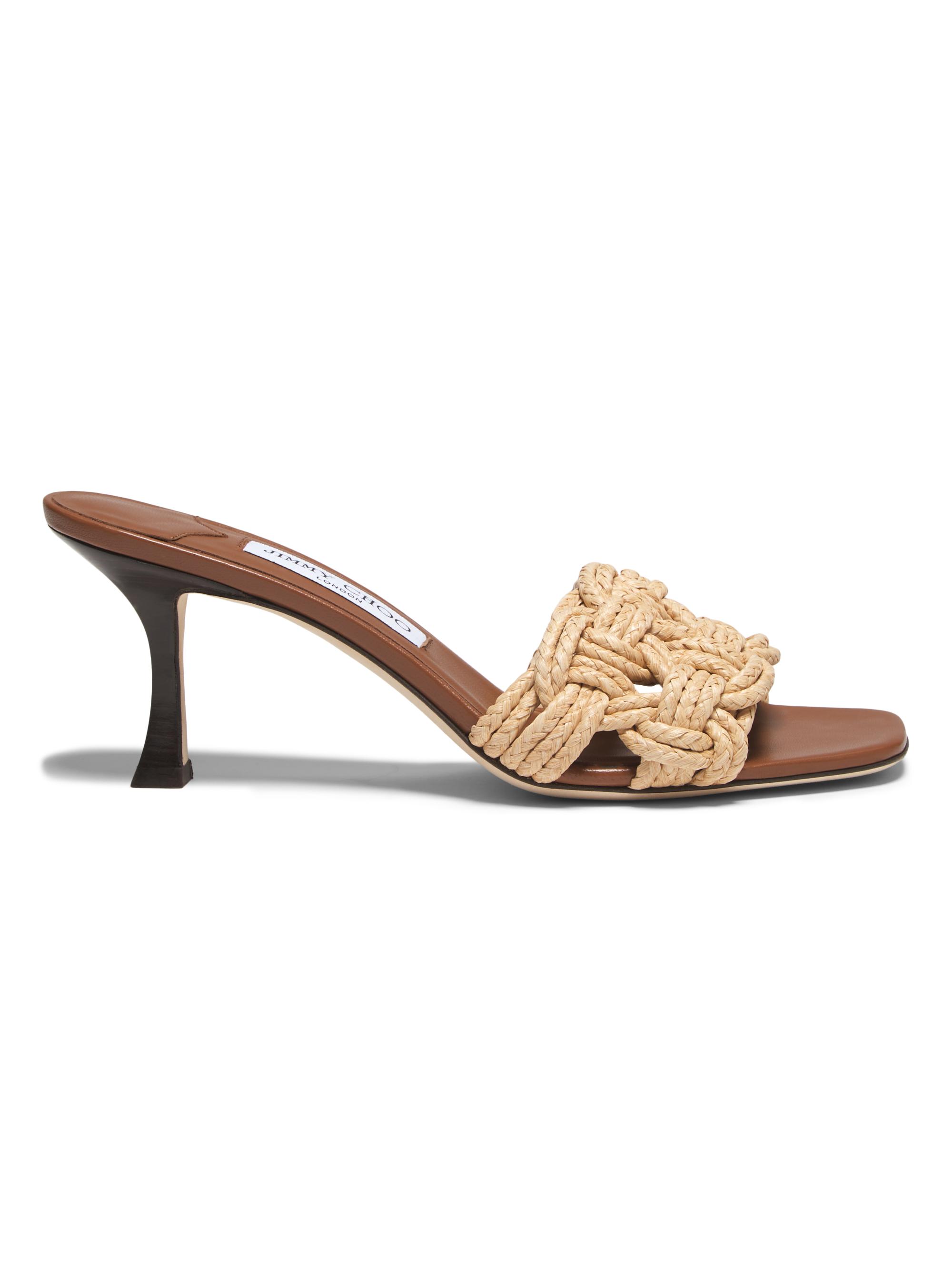 Jimmy Choo Women's Chara 70MM Crochet Raffia Sandals - Tan Natural