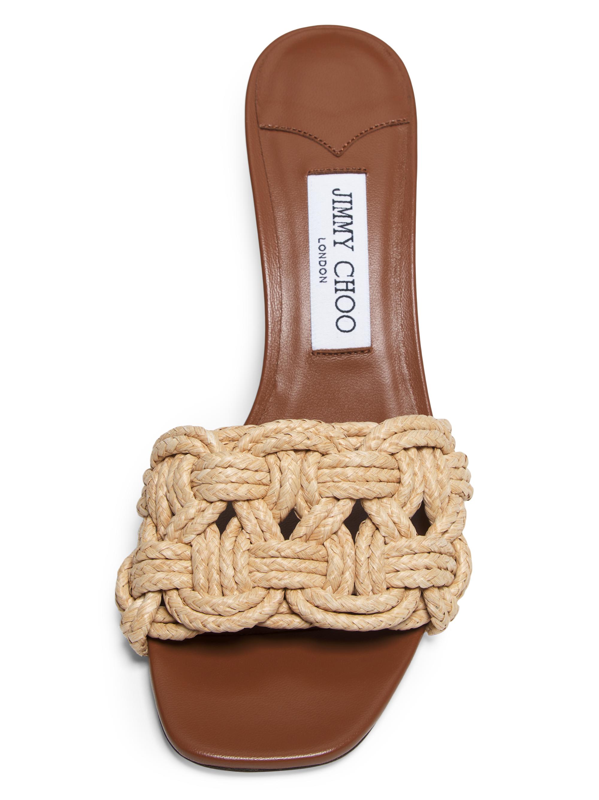Jimmy Choo Chara 70MM Crochet Raffia Sandals | Saks Fifth Avenue