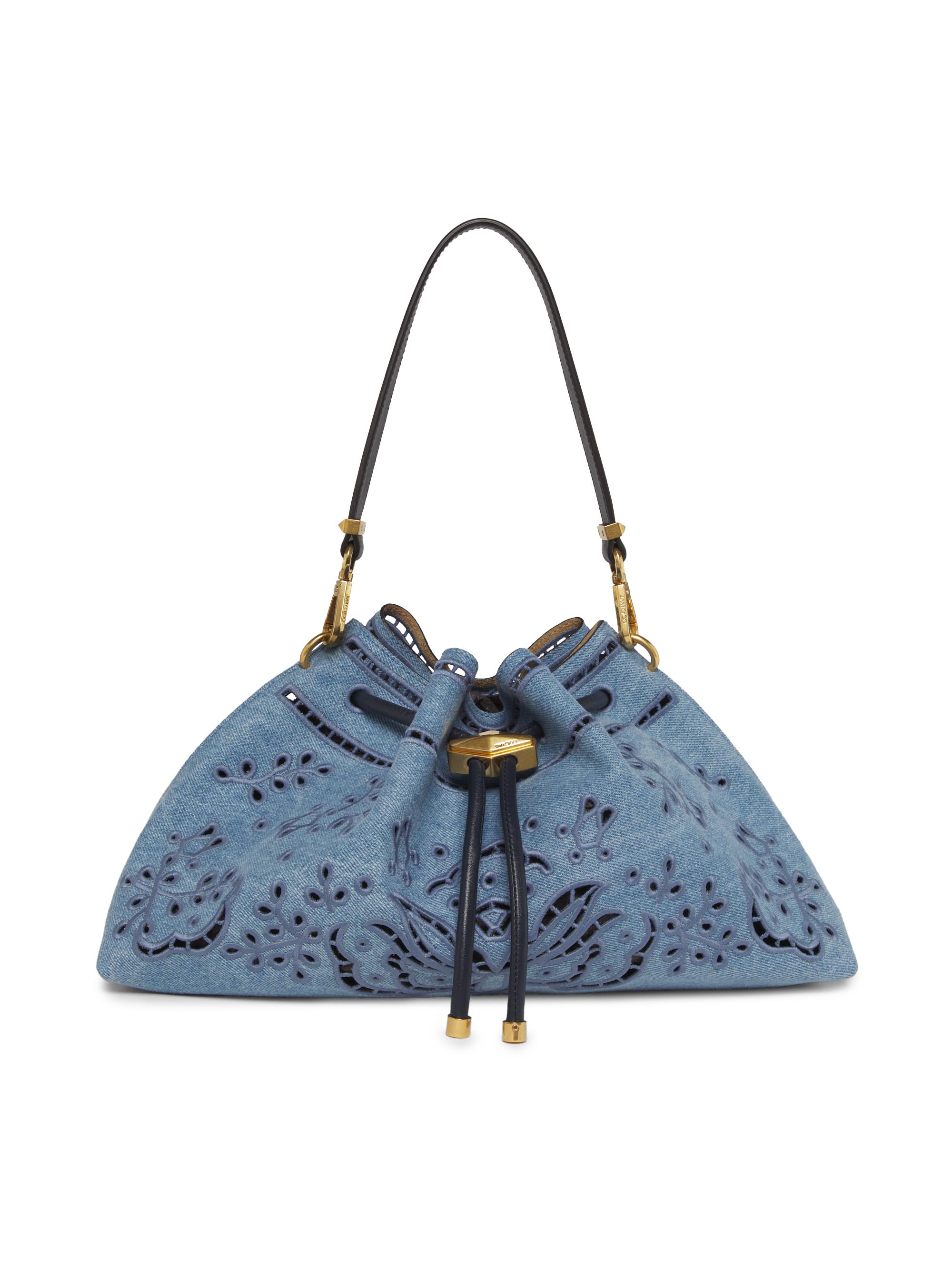 Jimmy Choo Women's Bon Bon Eyelet Embroidered Denim Shoulder Bag - Blue Haze Gold