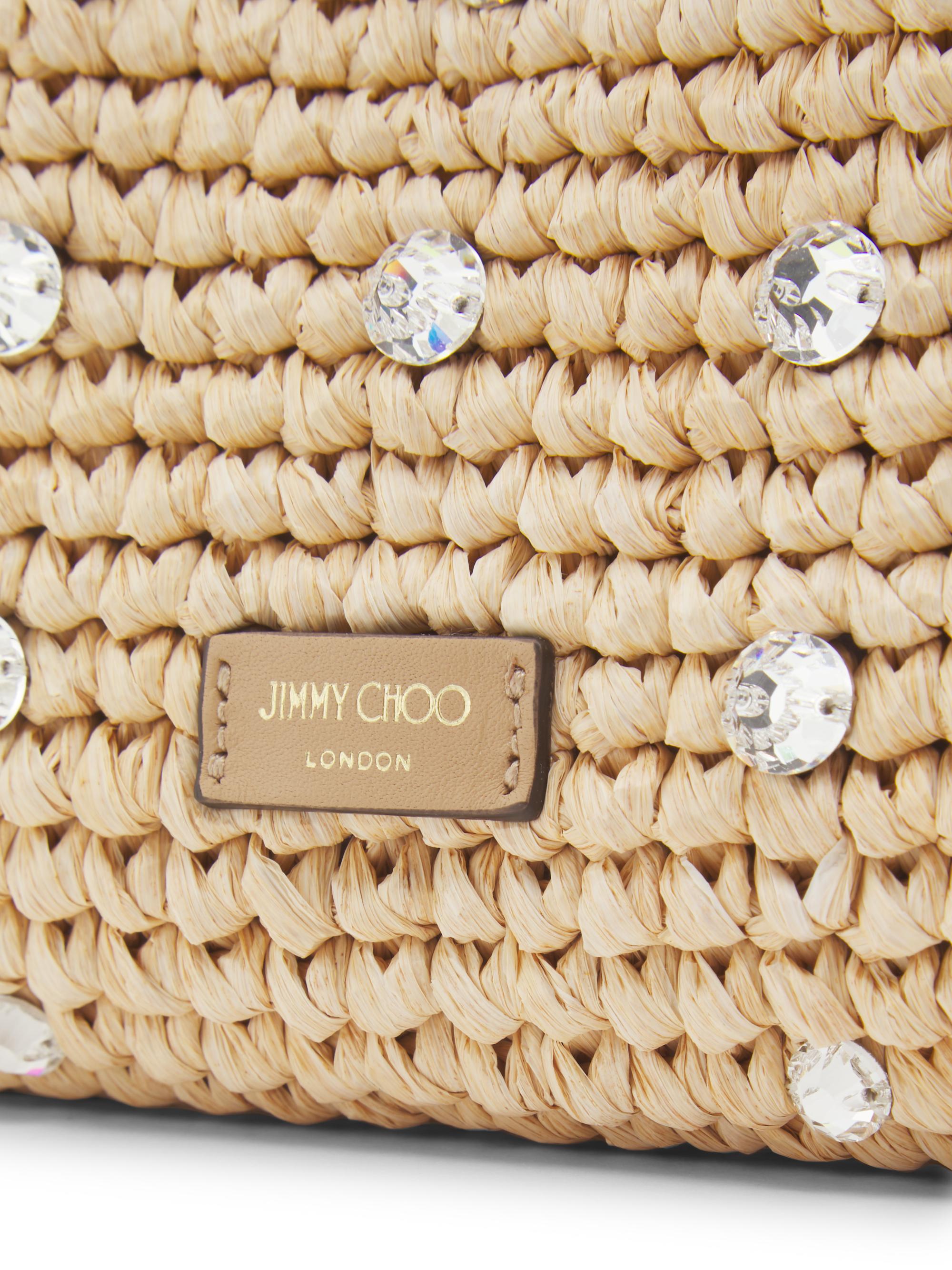 千本格子 Jimmy Choo Cinch Small Crystal-Embellished Raffia Shoulder Bag