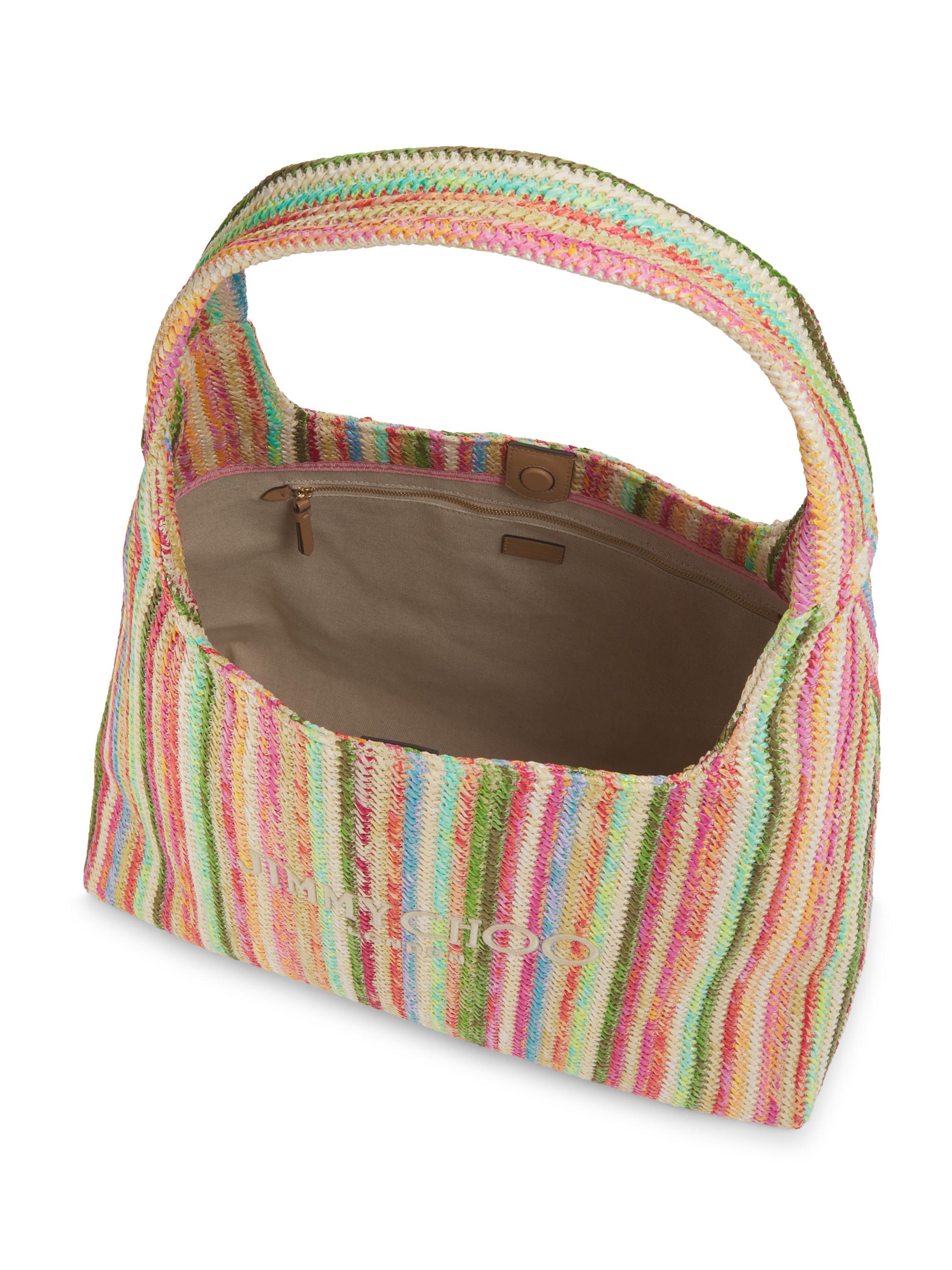 Jimmy Choo Beach Diamond Large Stripe Raffia Shoulder Bag | Saks