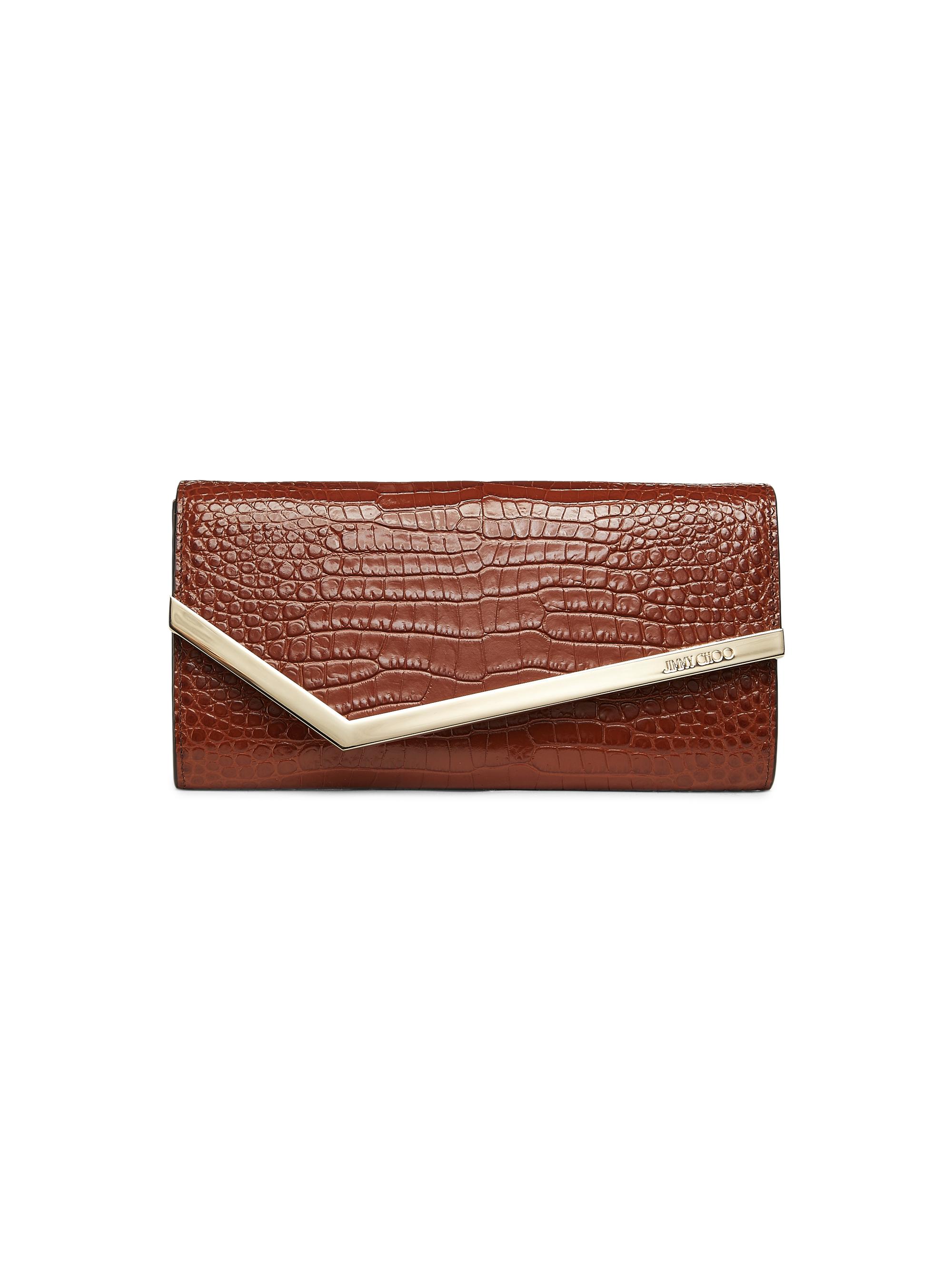 Jimmy Choo Women's Emmie Croc-Embossed Leather Clutch - Cognac Light Gold