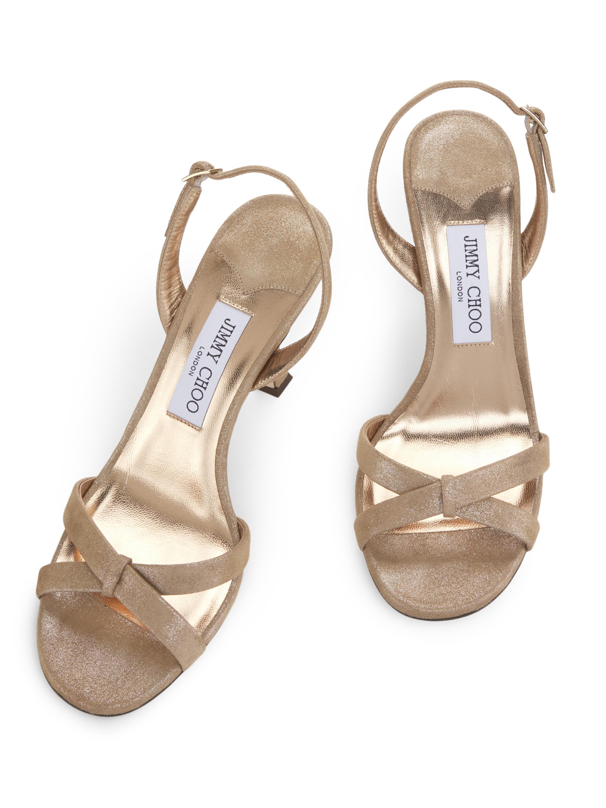 Jimmy Choo Elsy 90MM Shimmer Suede Sandals | Saks Fifth Avenue