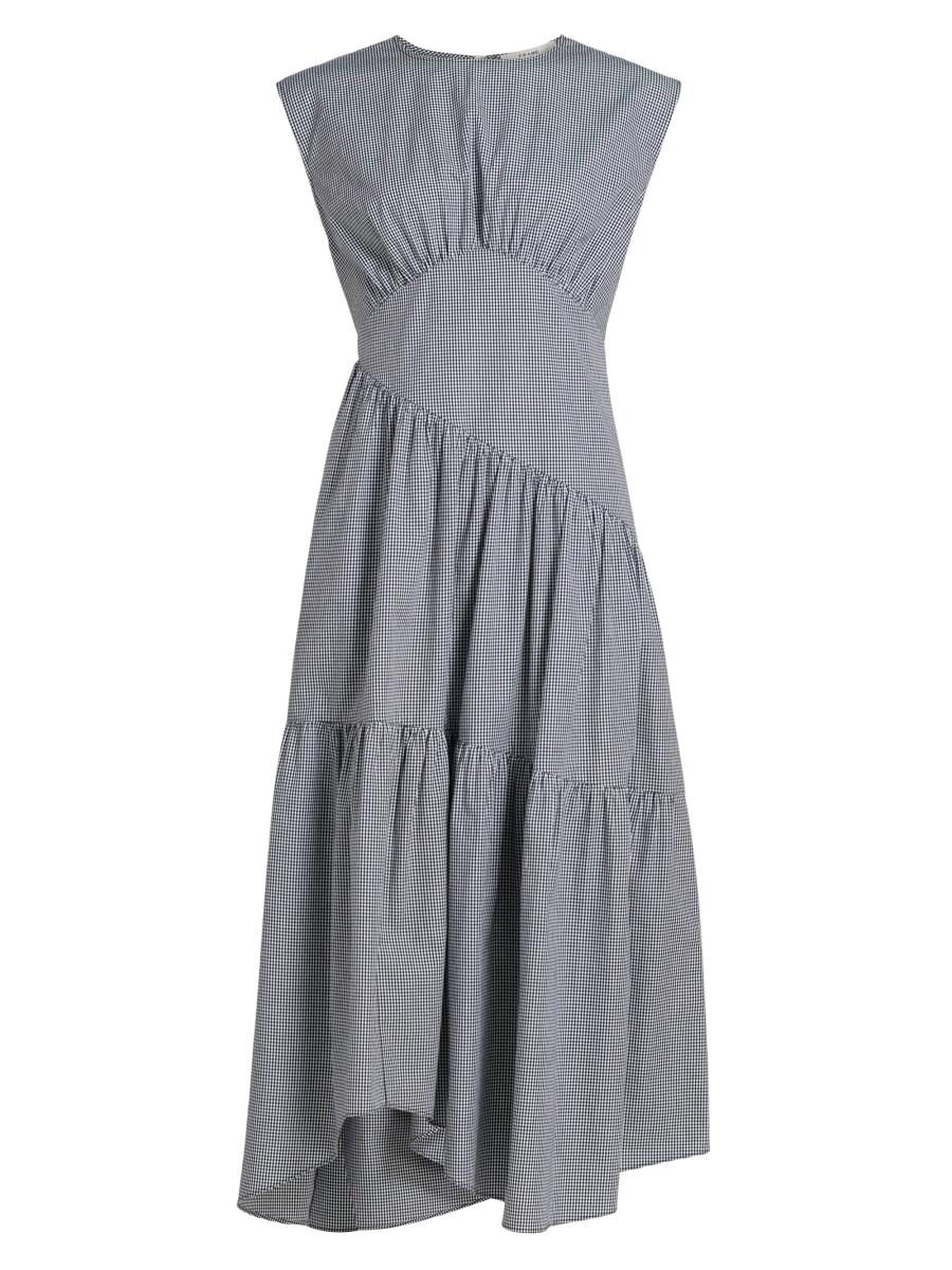 FRAME Check Gathered Cotton Midi-Dress | Saks Fifth Avenue