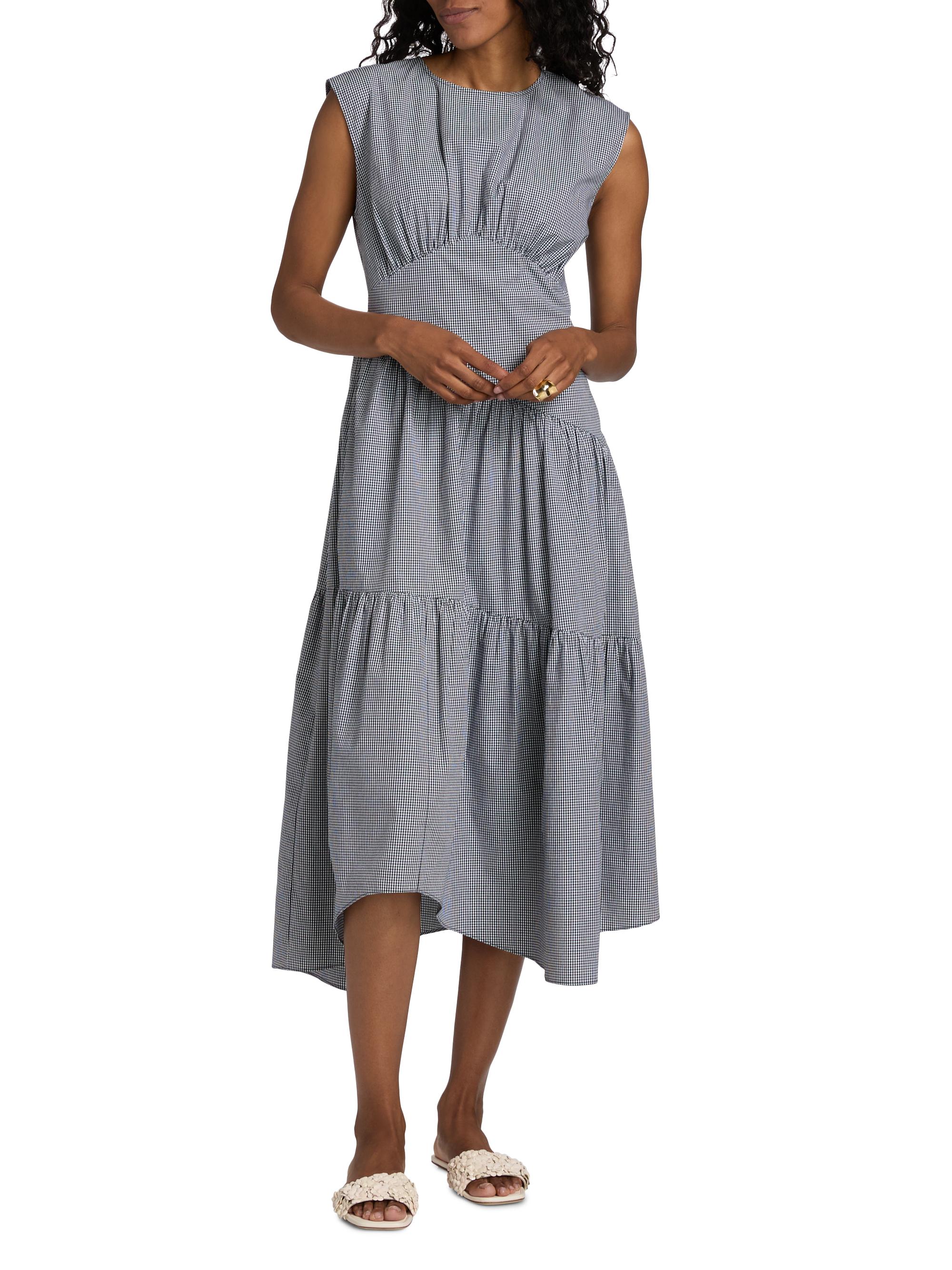 FRAME Check Gathered Cotton Midi-Dress | Saks Fifth Avenue