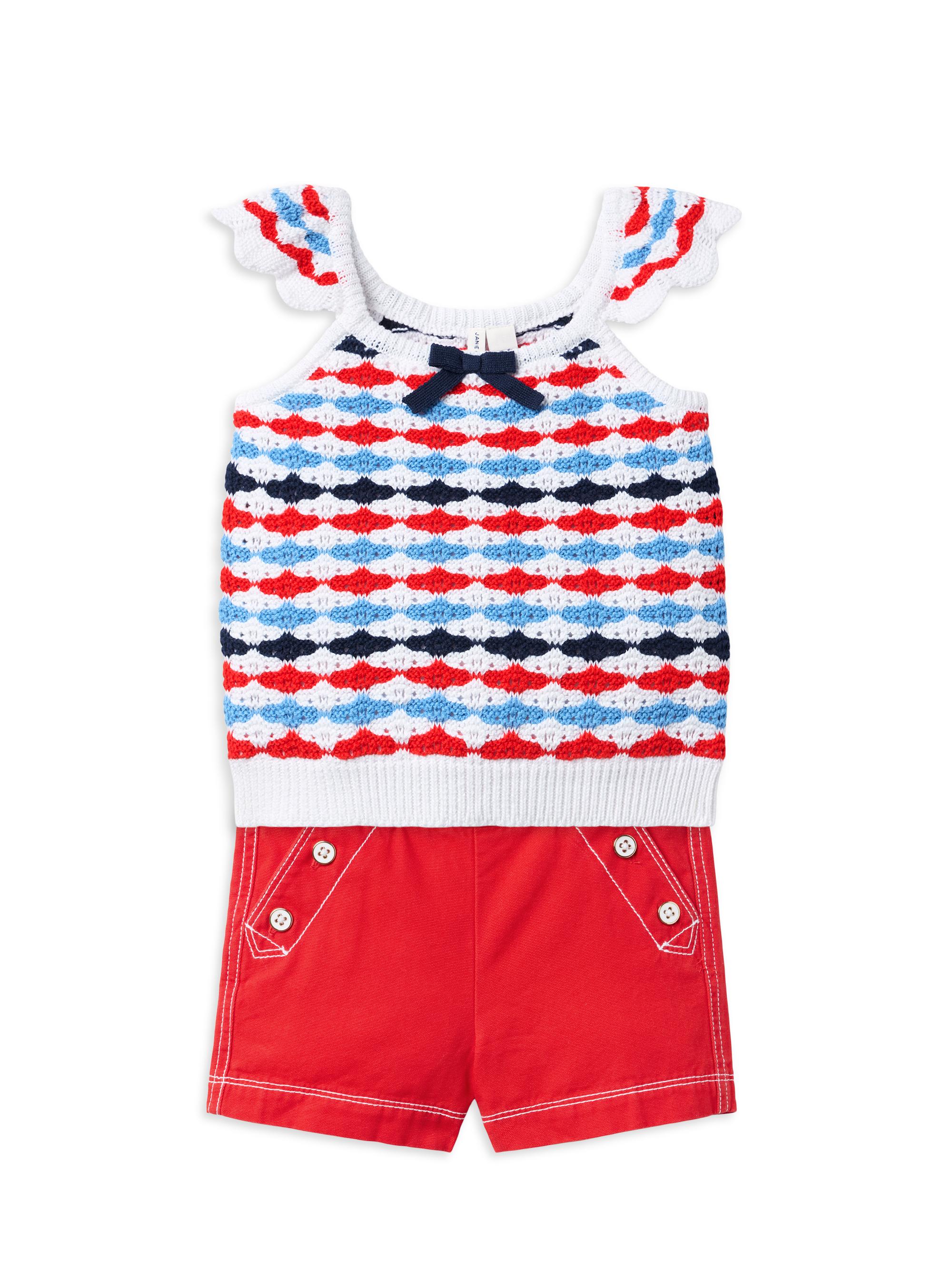 Janie and Jack Little Girl's & Girl's Americana Crochet Top & Canvas Shorts Set
