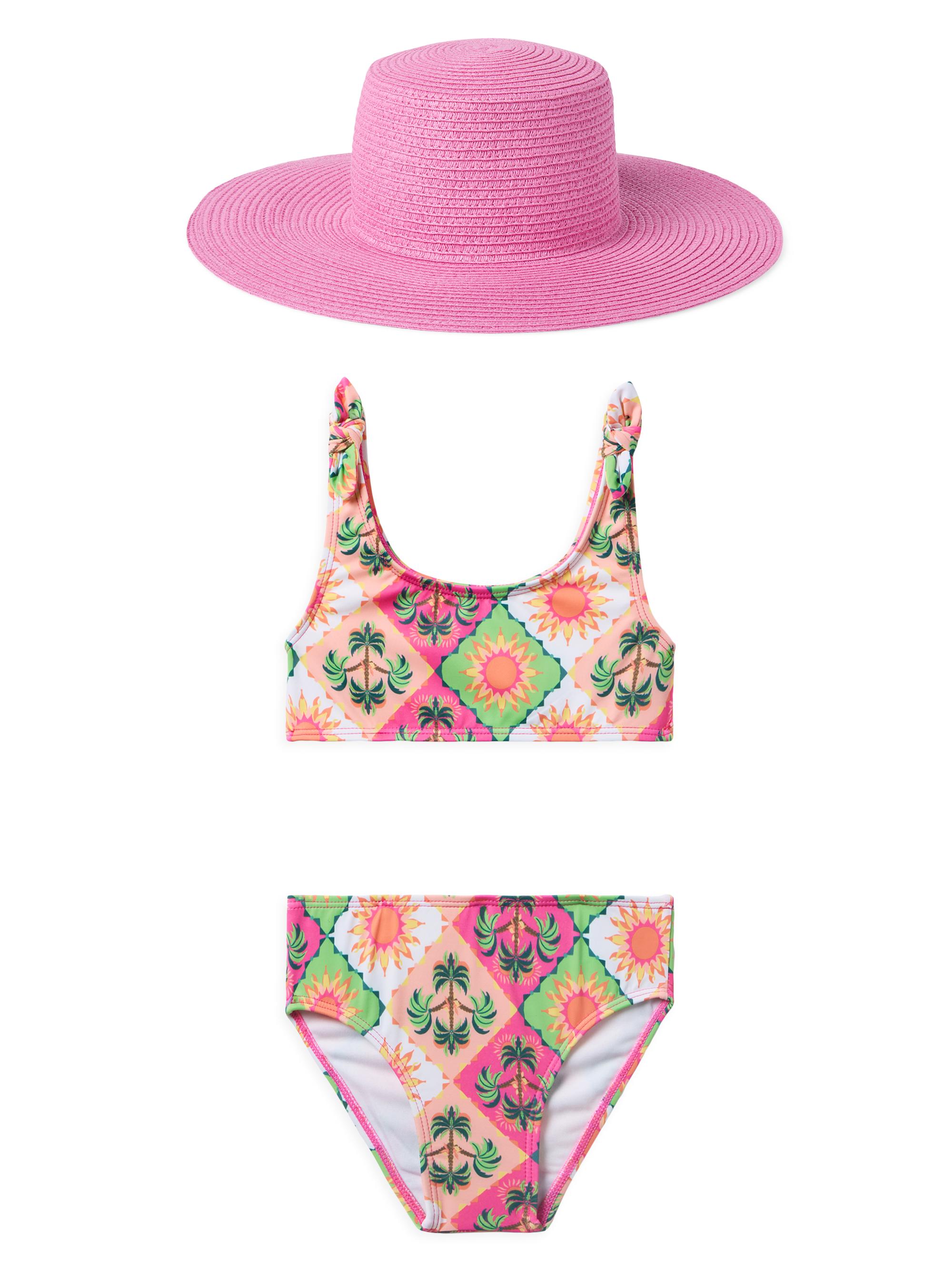 Janie and Jack Little Girl's & Girl's Tile Swimsuit & Hat Set